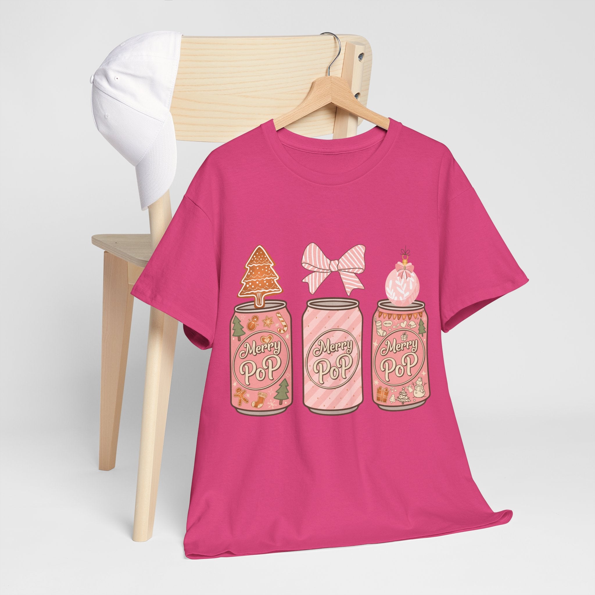 Merry Pop Christmas Soda Can Tee — Pastel Holiday Graphic Unisex Cotton T-Shirt