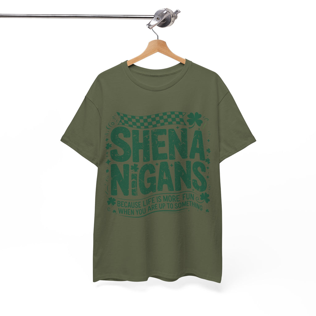 Shenanigans Clover Tee — Bright Green St. Patrick’s Day Shirt with Checkered Flag Unisex Cotton Tee