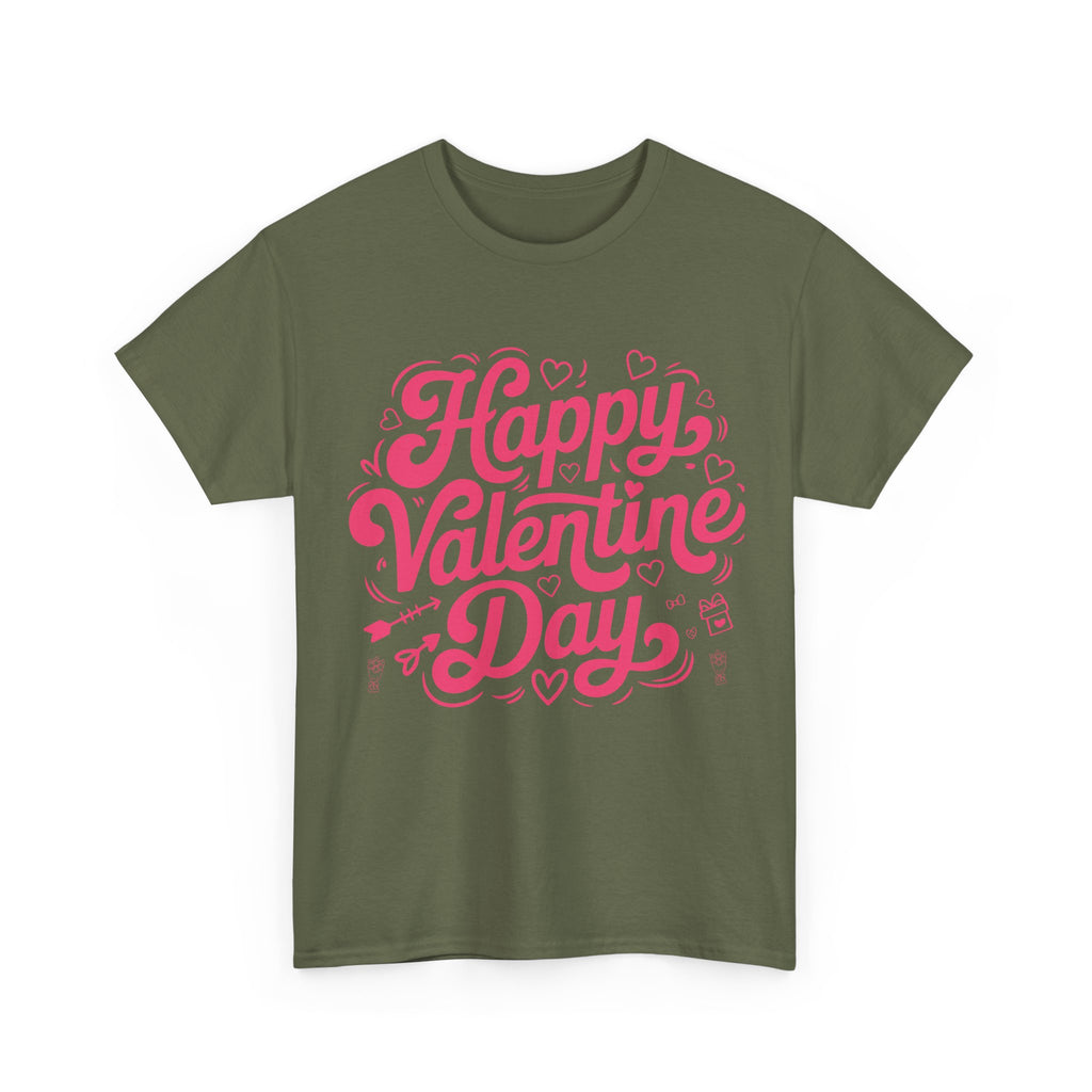 Happy Valentine Day Tee — Pink Heart & Love Icons Valentine's Unisex Cotton Shirt