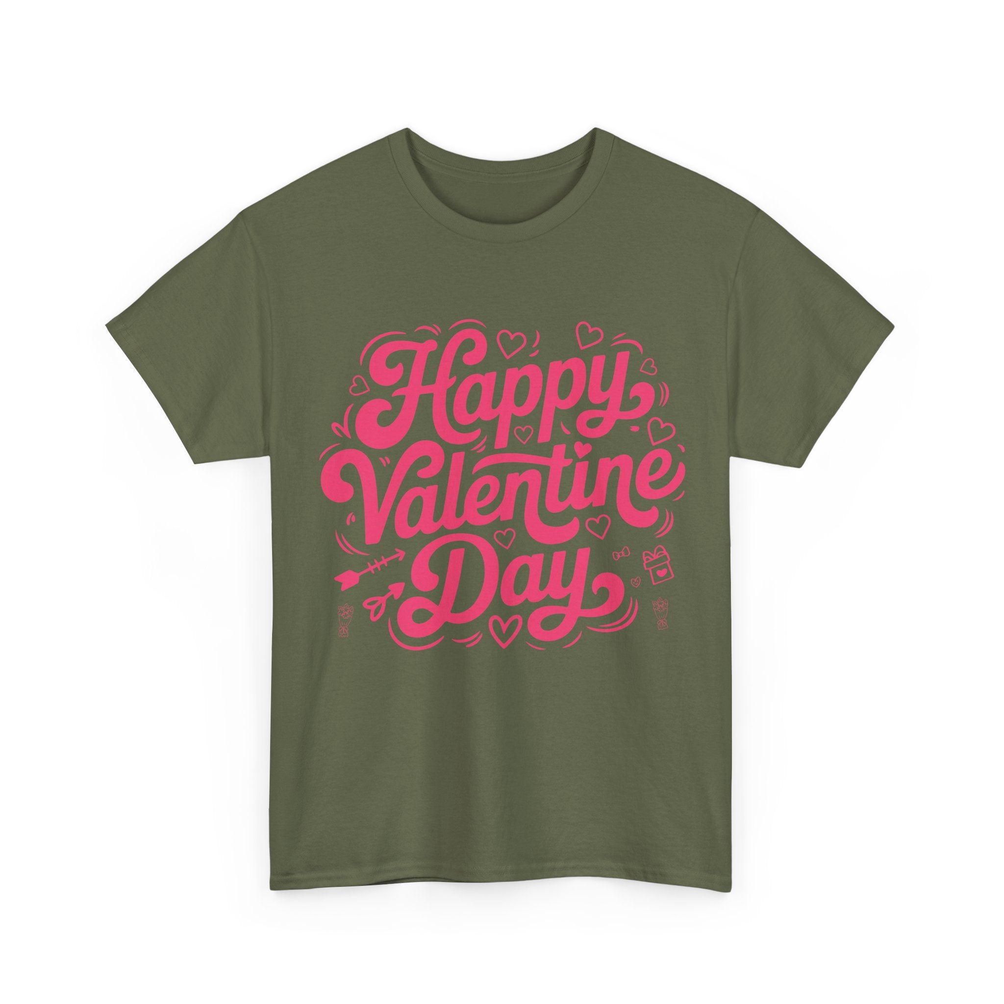 Happy Valentine Day Tee — Pink Heart & Love Icons Valentine's Unisex Cotton Shirt