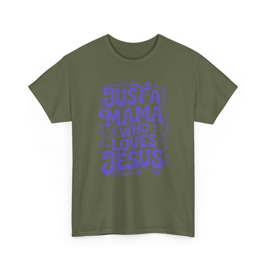 Mama Who Loves Jesus T-Shirt — Bright Green Bubbly Faith Unisex Cotton Tee
