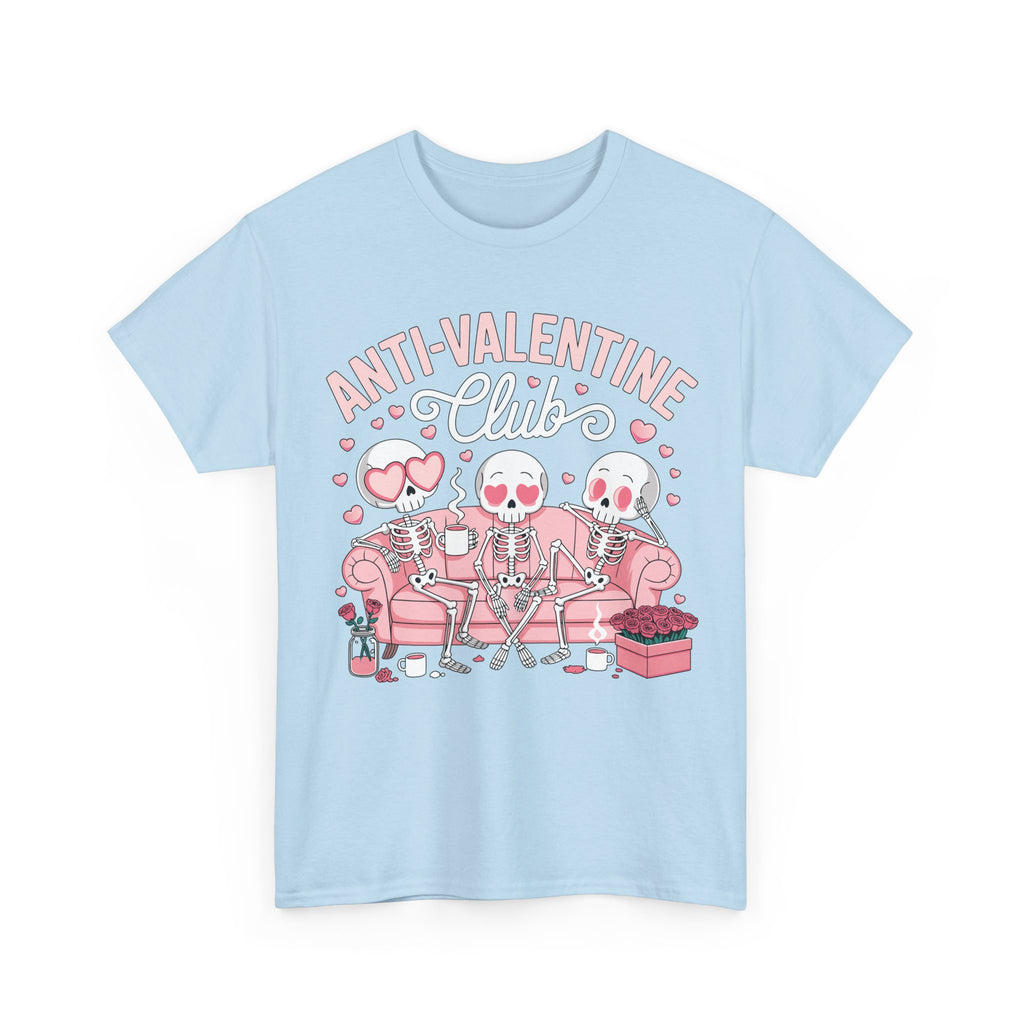 Anti-Valentine Club Skeleton Tee — Anti-Romance Pink Couch Graphic Unisex Cotton T-Shirt