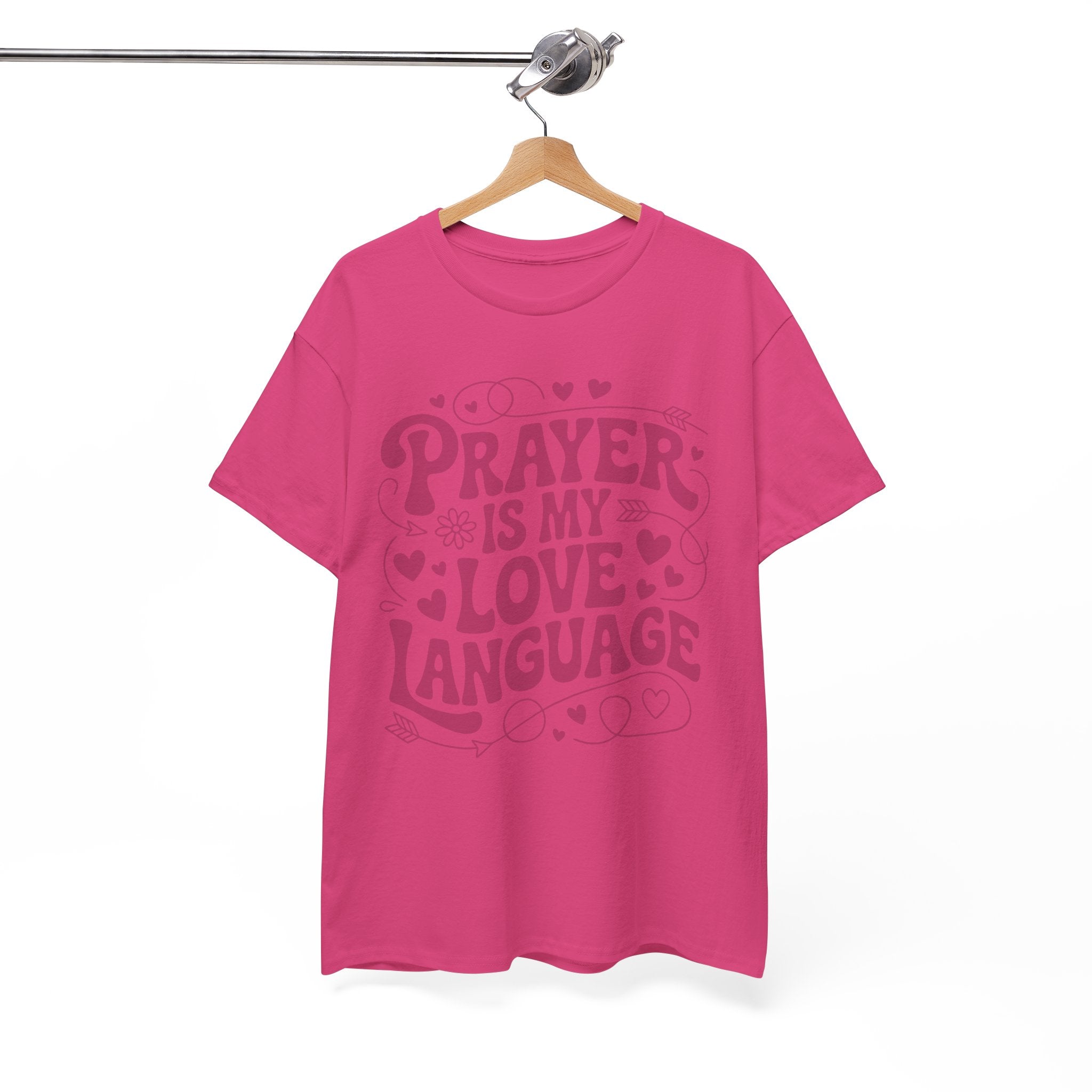 Prayer Is My Love Language Christian Tee — Pastel Pink Hearts Unisex Cotton Tee