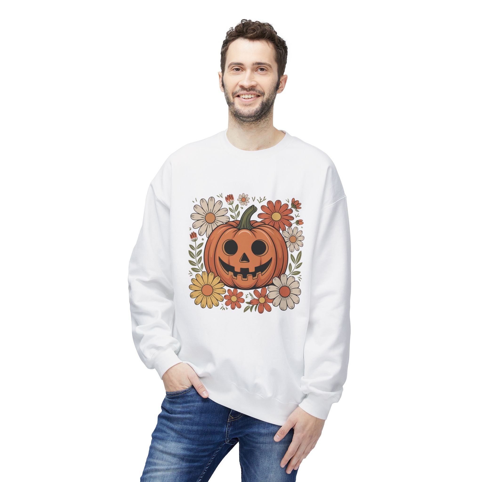 Halloween Pumpkin Floral Crewneck Unisex Sweatshirt