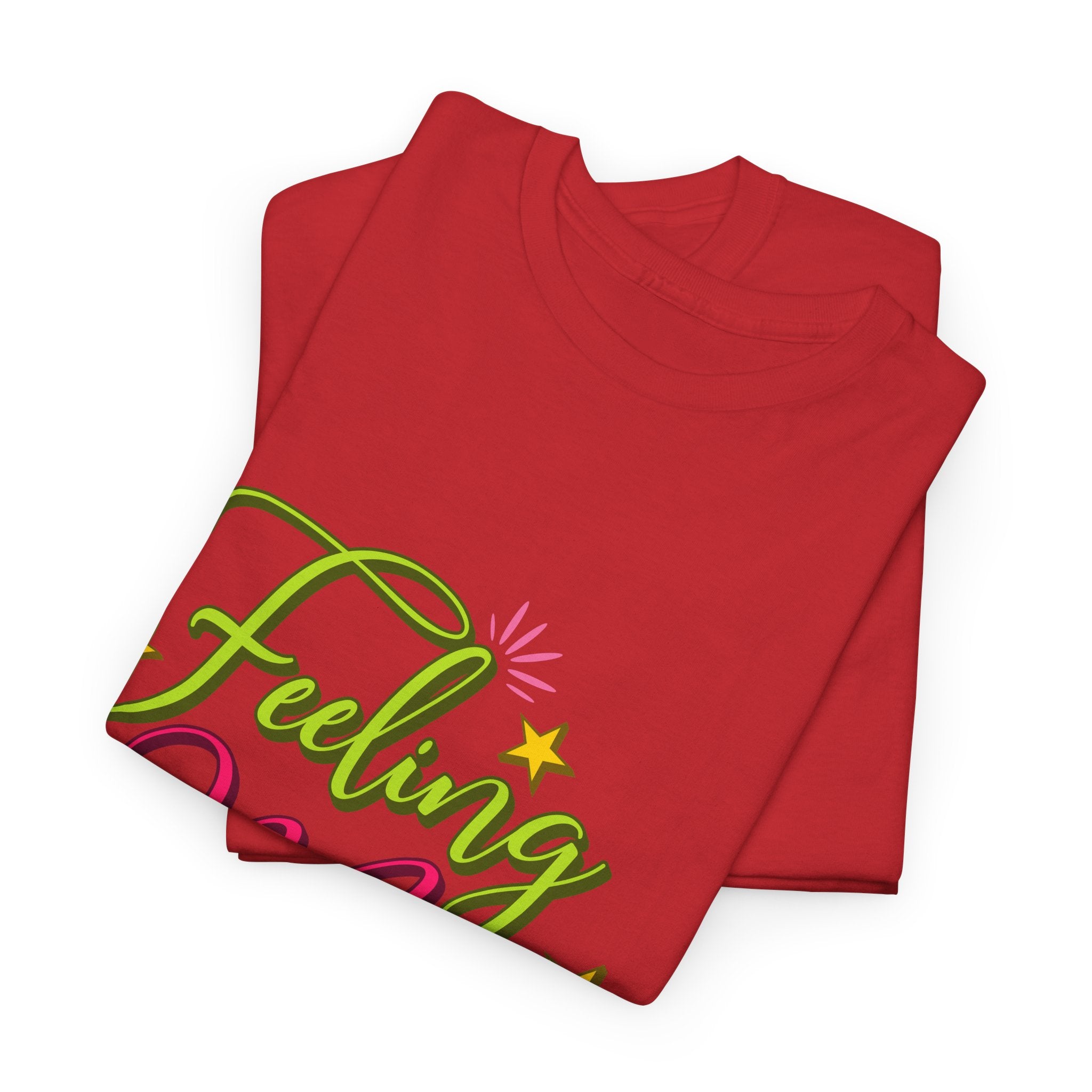 Feeling Merry T-Shirt — Bright Green & Pink Holiday Tee with Stars.Unisex Cotton Tee