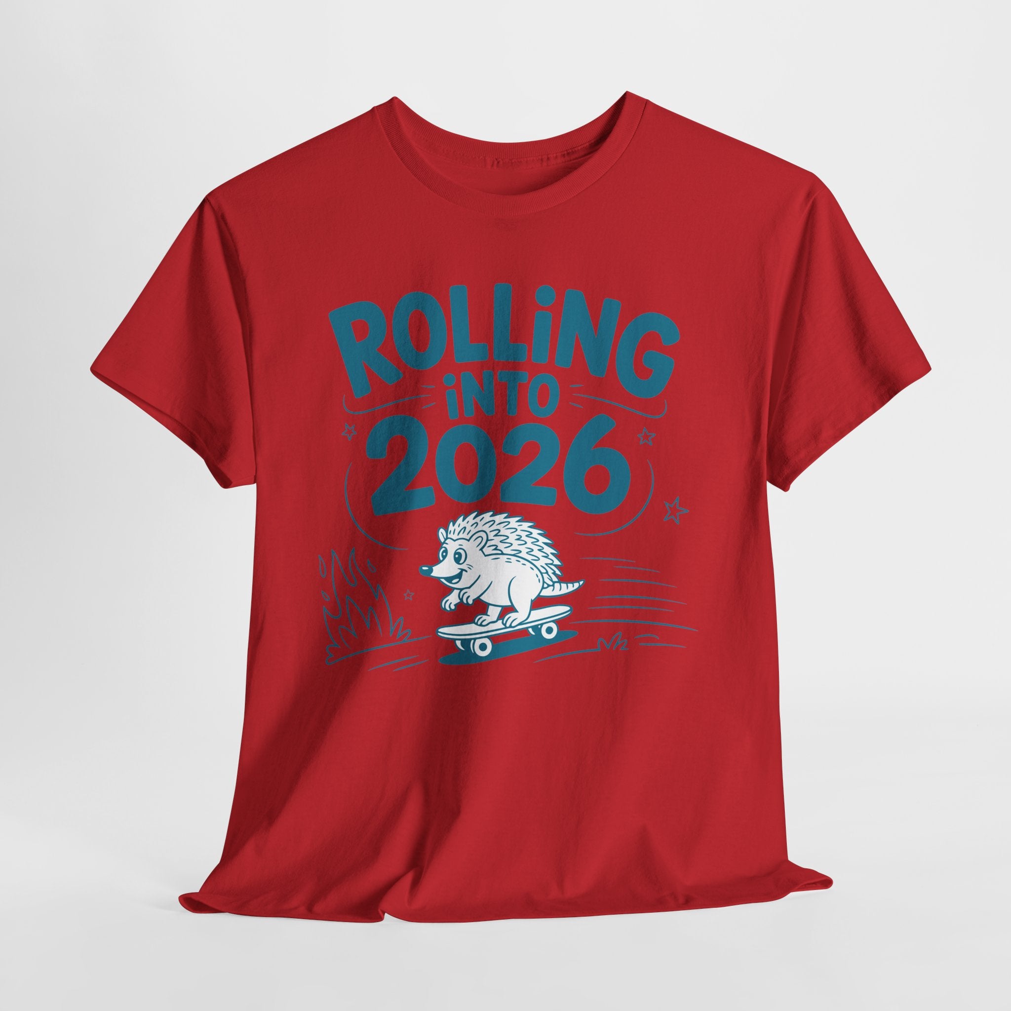 Rolling Into 2026 Hedgehog Skateboard Unisex Cotton Tee