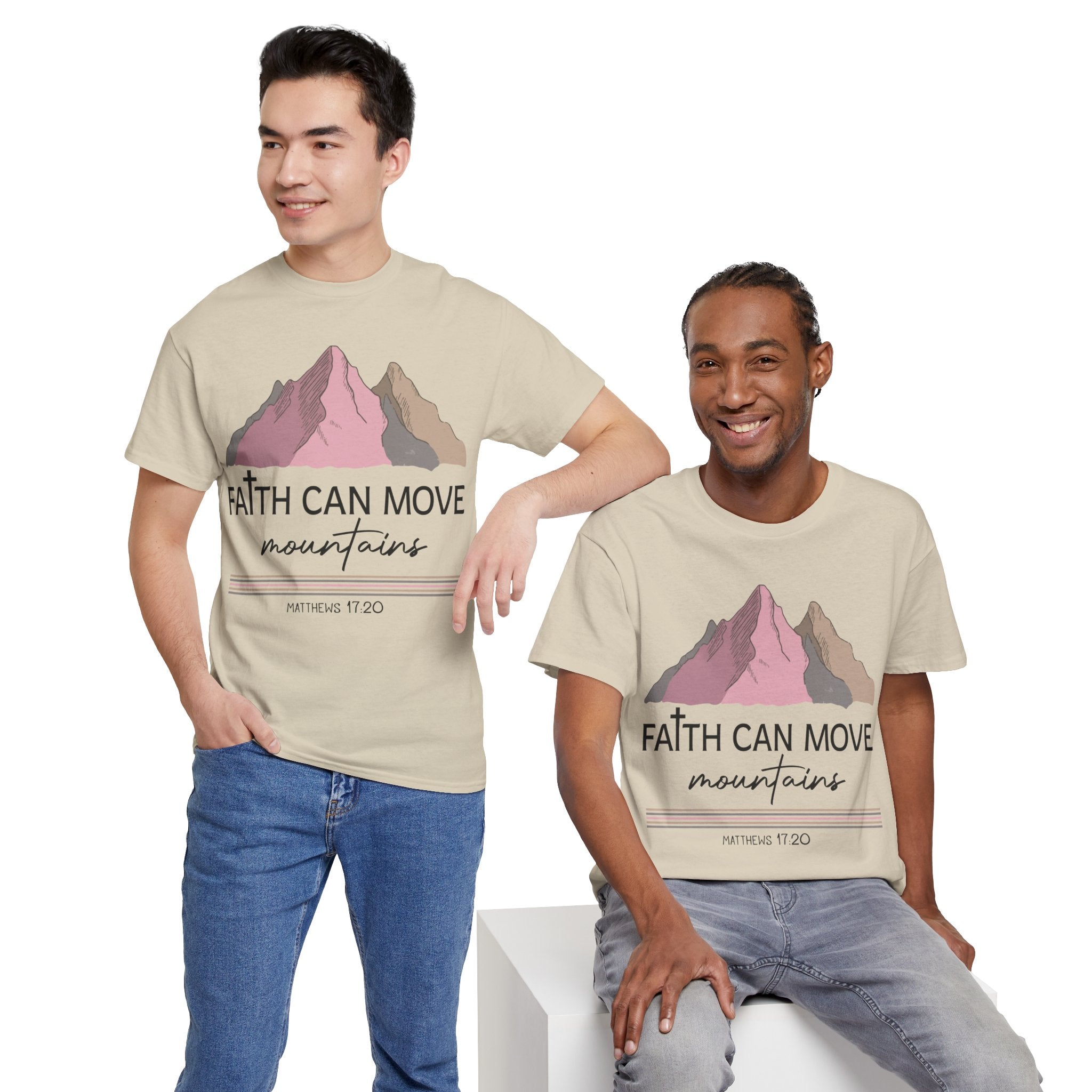Faith Can Move Mountains Mountain Tee — Pastel Inspirational Christian Unisex Cotton T-Shirt