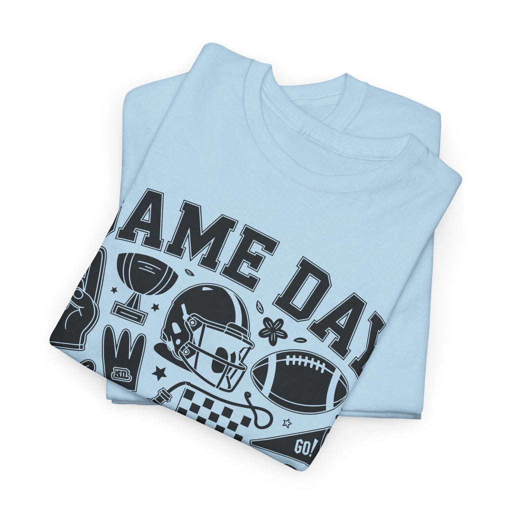 Game Day Touch Down Football T‑Shirt — Helmet & Cheer Monochrome Design Unisex Cotton Tee