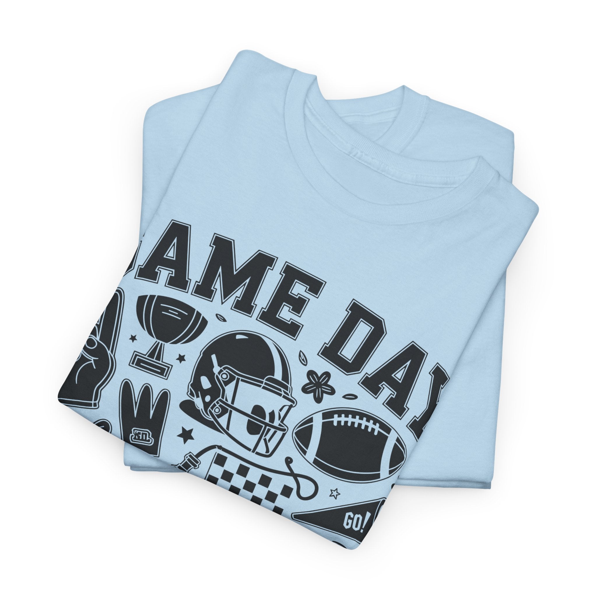 Game Day Touch Down Football T‑Shirt — Helmet & Cheer Monochrome Design Unisex Cotton Tee