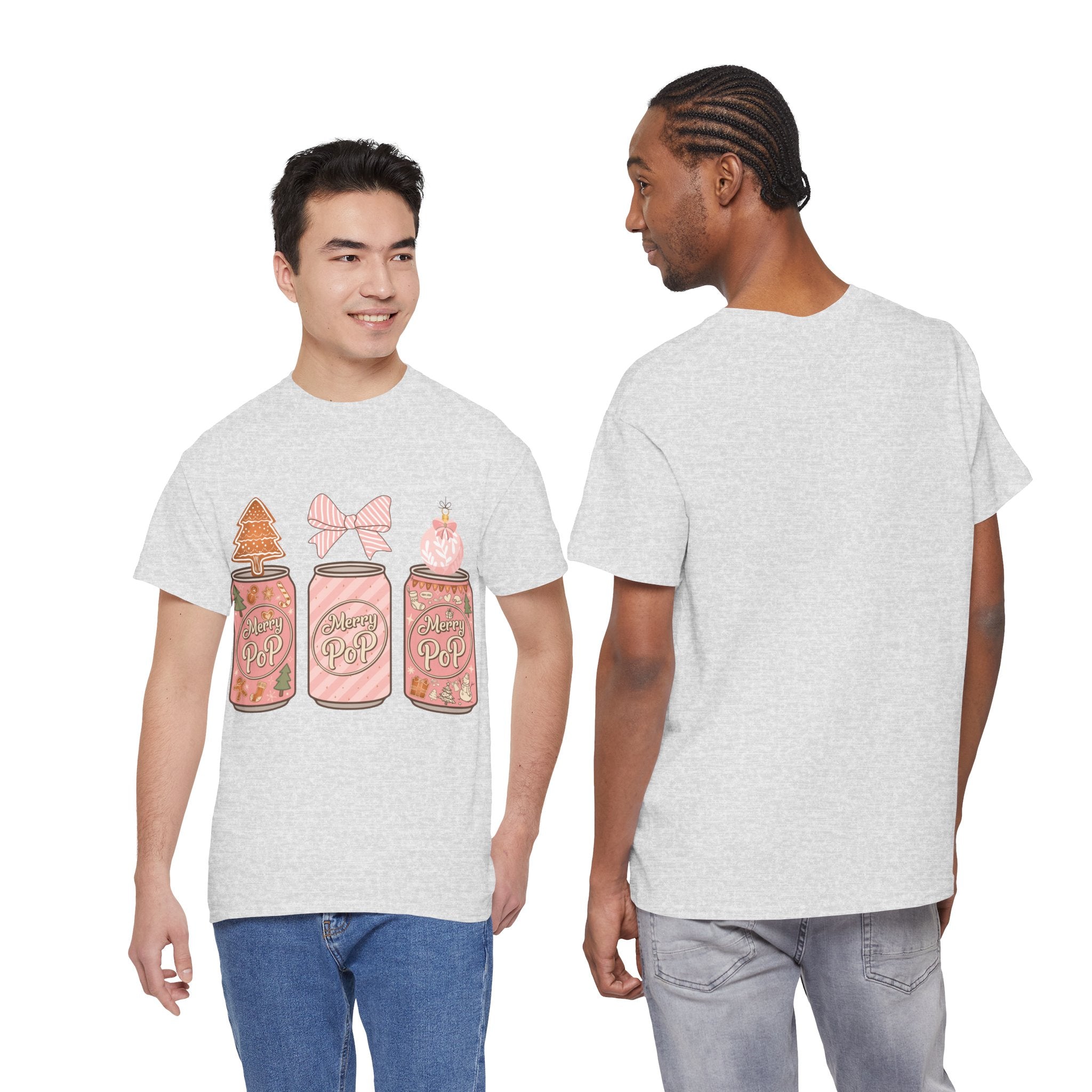 Merry Pop Christmas Soda Can Tee — Pastel Holiday Graphic Unisex Cotton T-Shirt
