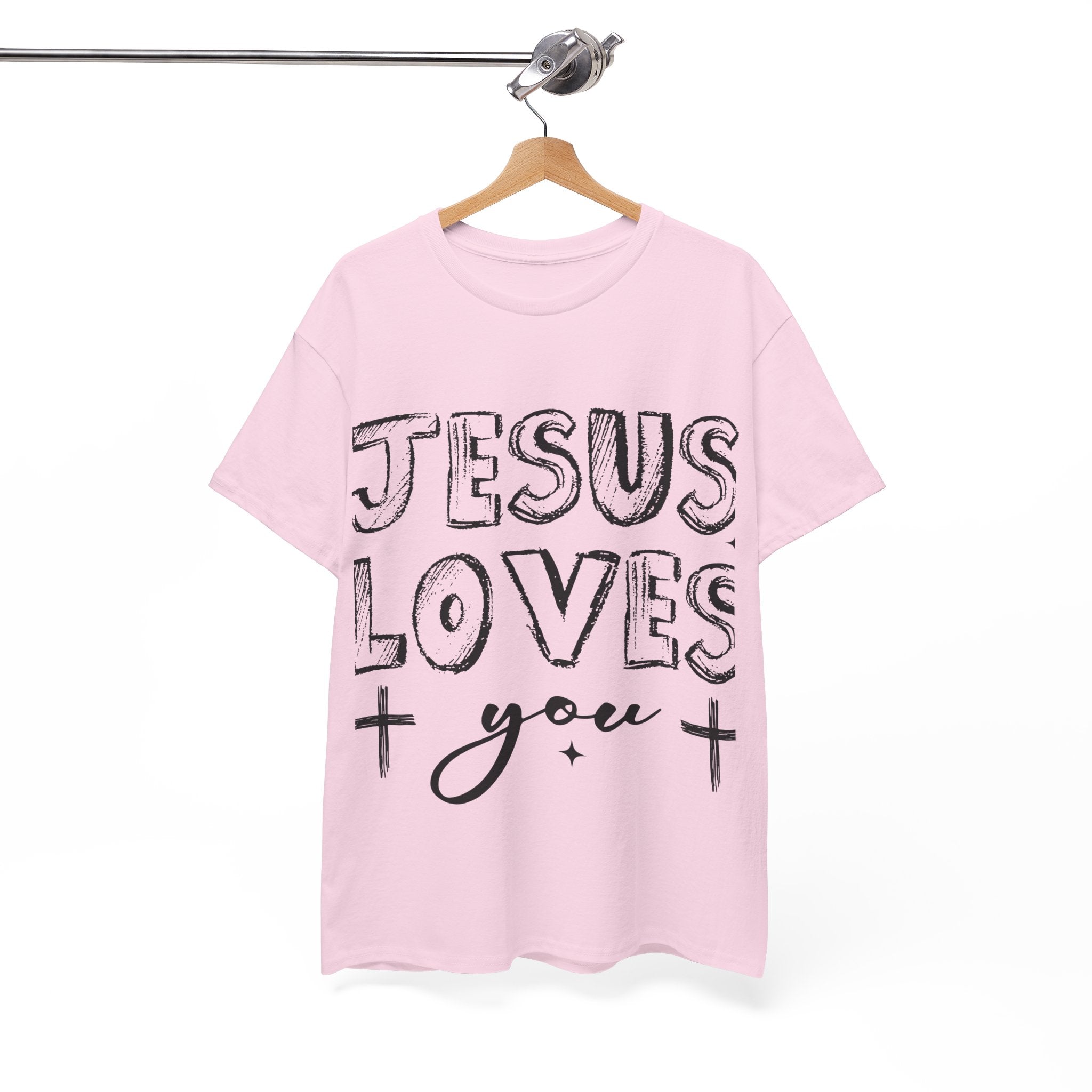 Jesus Loves You Chalk-Style Tee — Crosses & Stars Christian UNisex Cotton T-Shirt