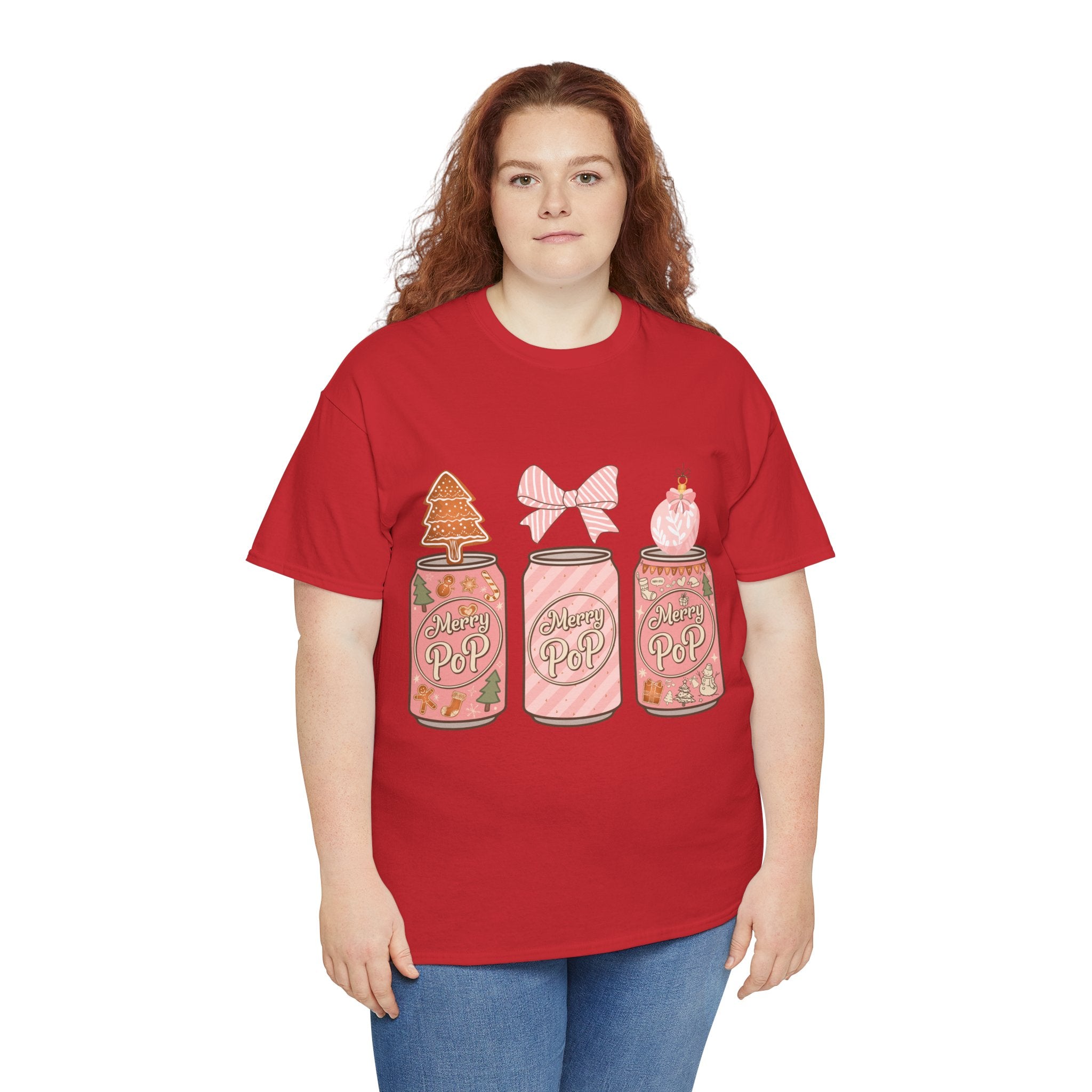 Merry Pop Christmas Soda Can Tee — Pastel Holiday Graphic Unisex Cotton T-Shirt