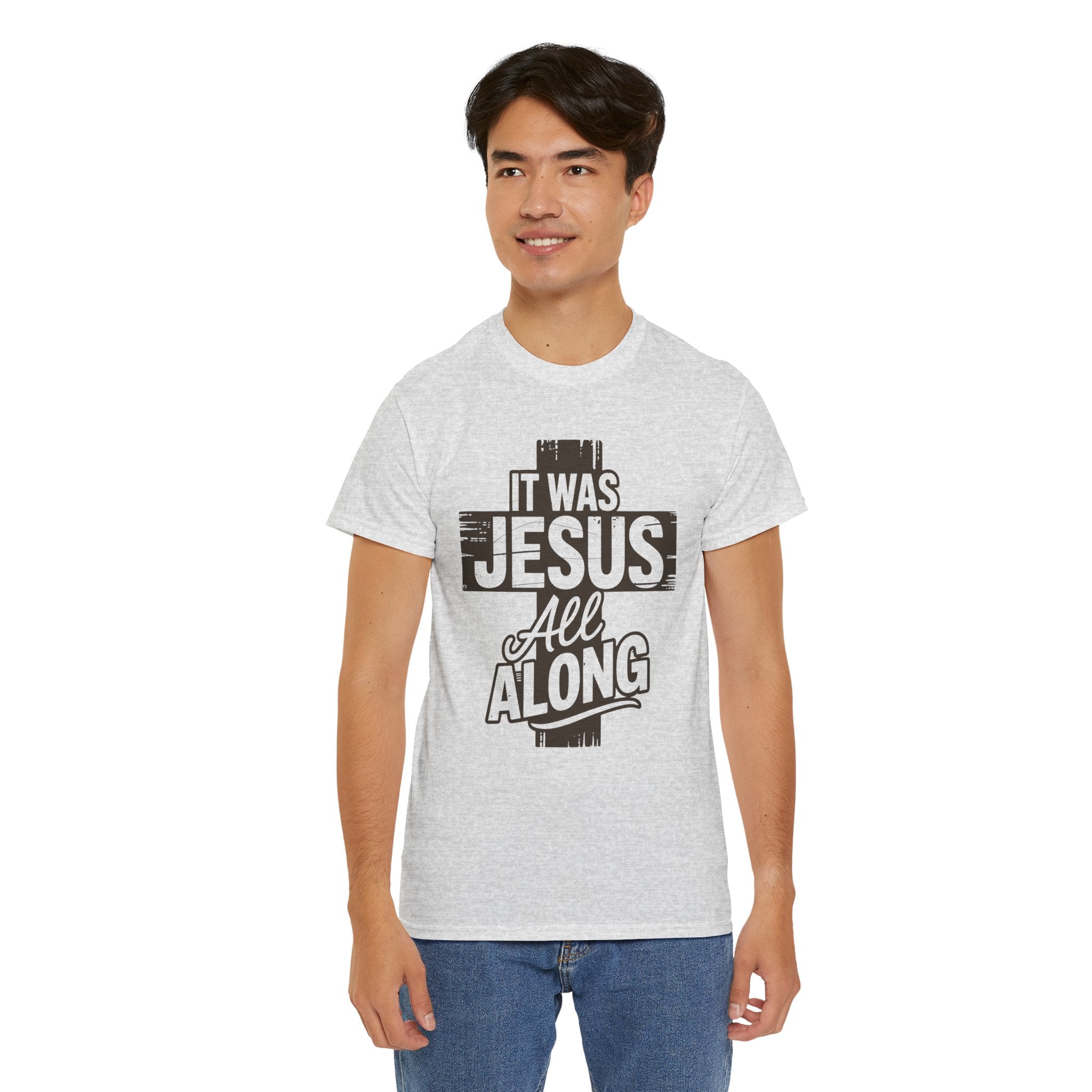 It Was Jesus All Along T-Shirt — Rustic Brown Cross Christian Unisex Cotton Tee