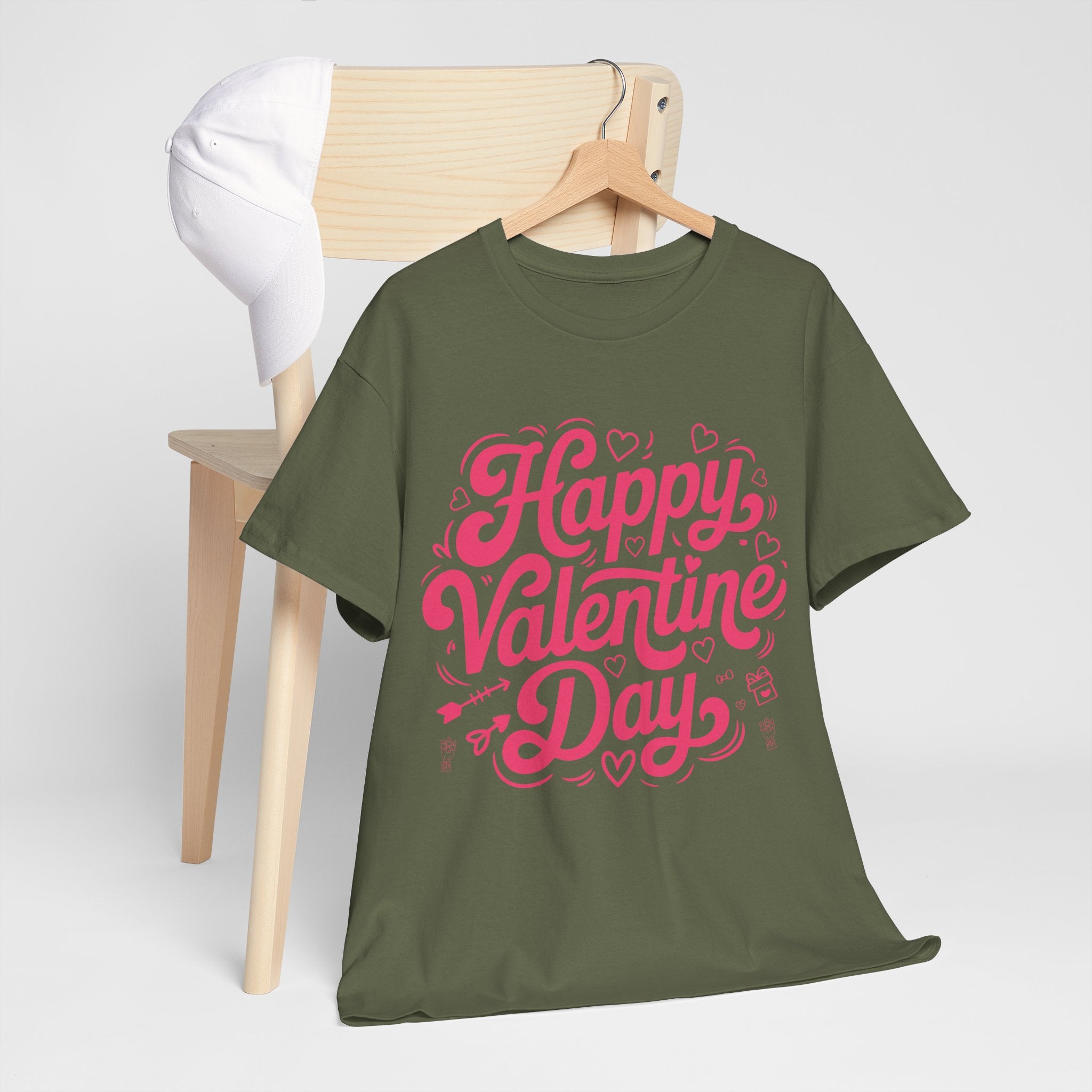 Happy Valentine Day Tee — Pink Heart & Love Icons Valentine's Unisex Cotton Shirt