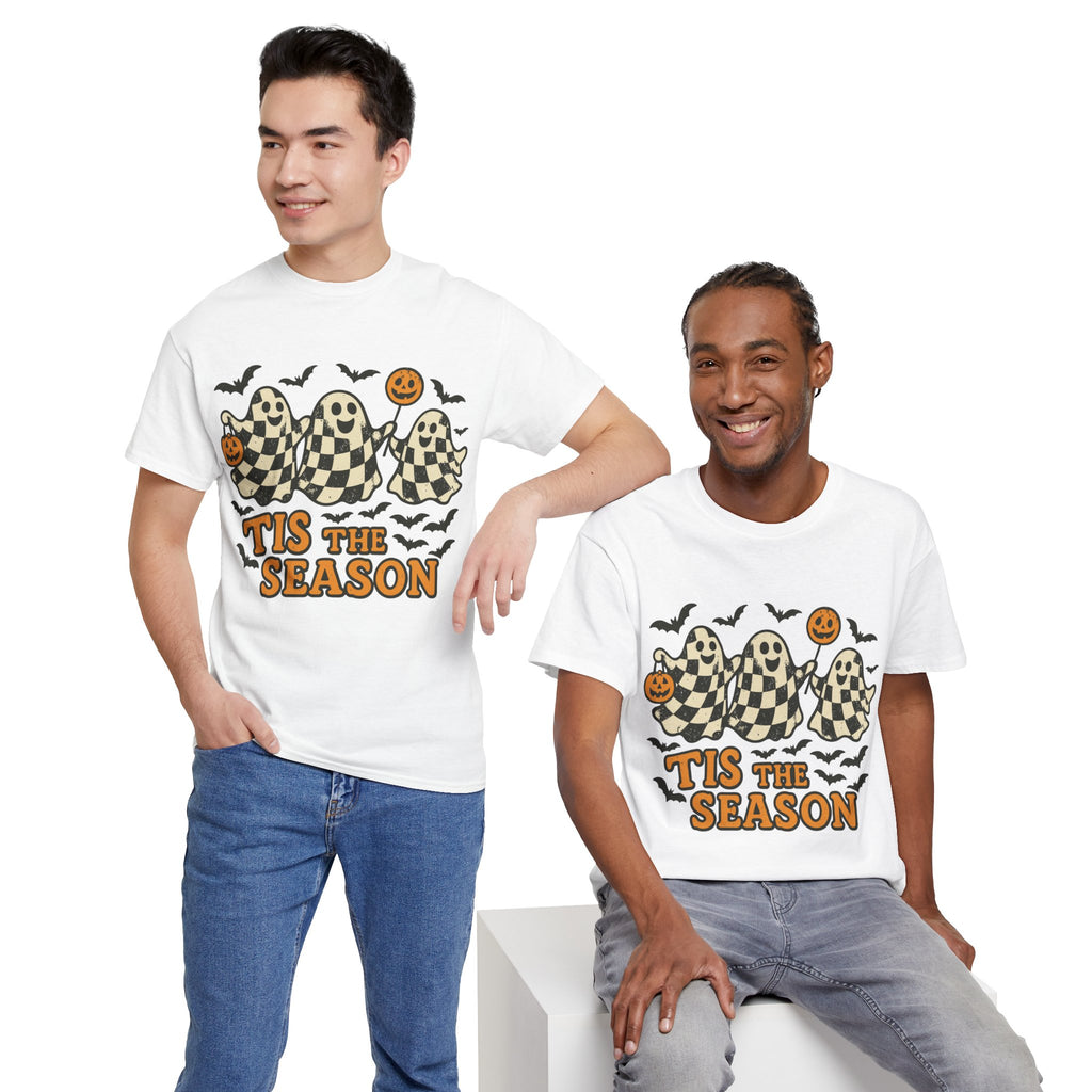 Halloween Ghosts Checker Pattern Unisex Cotton Tee