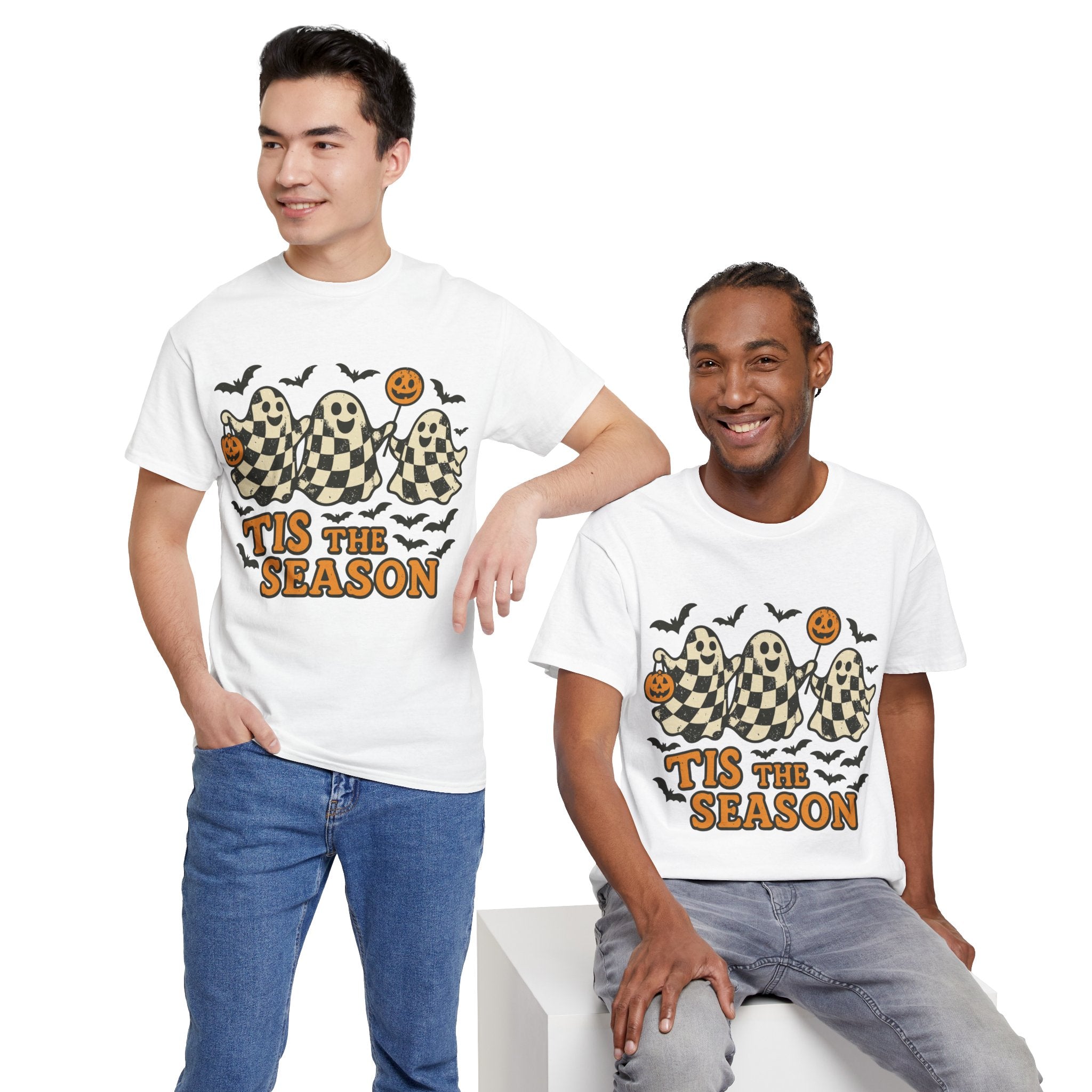 Halloween Ghosts Checker Pattern Unisex Cotton Tee
