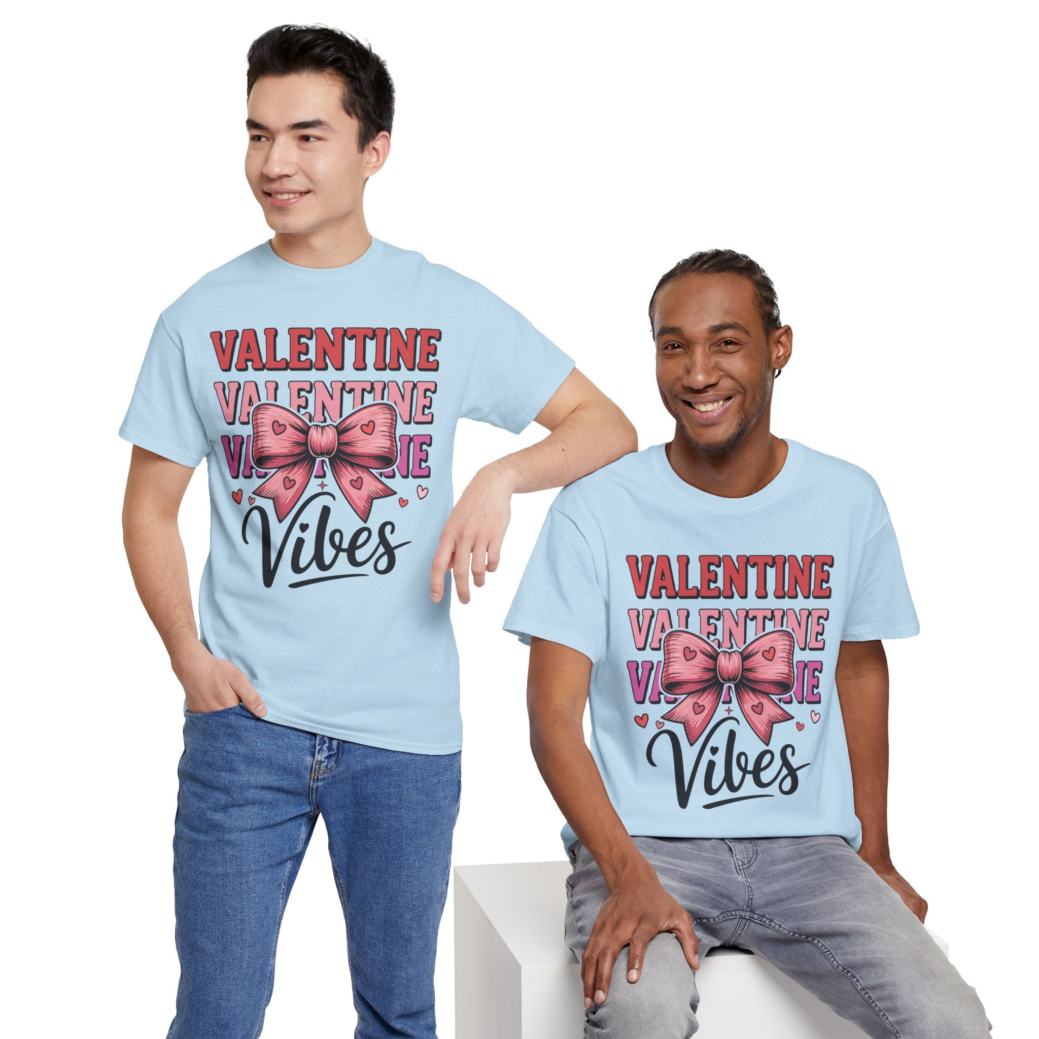 Valentine Vibes T-Shirt — Pink Bow Heart Graphic Unisex Cotton Tee