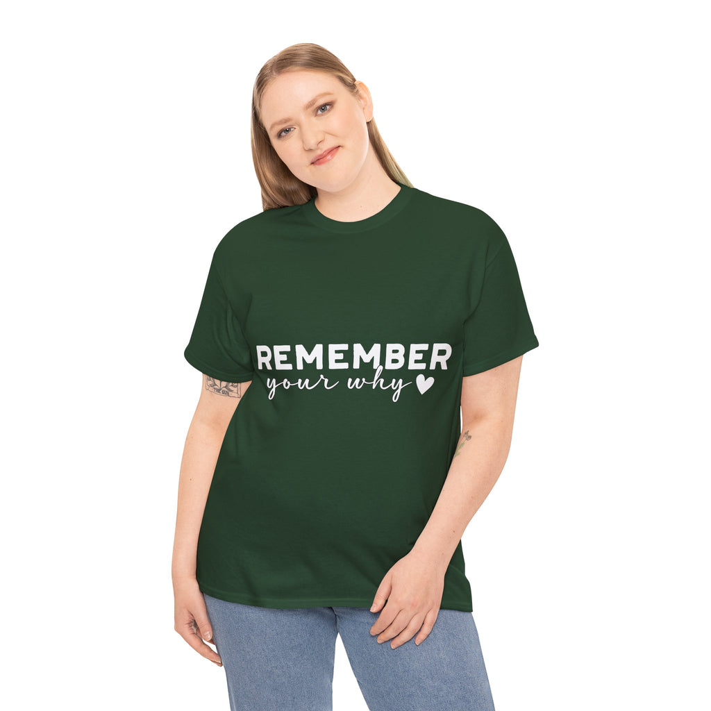 Remember Your Why Tee — Minimalist Heart Motivational Unisex Cotton Tshirt