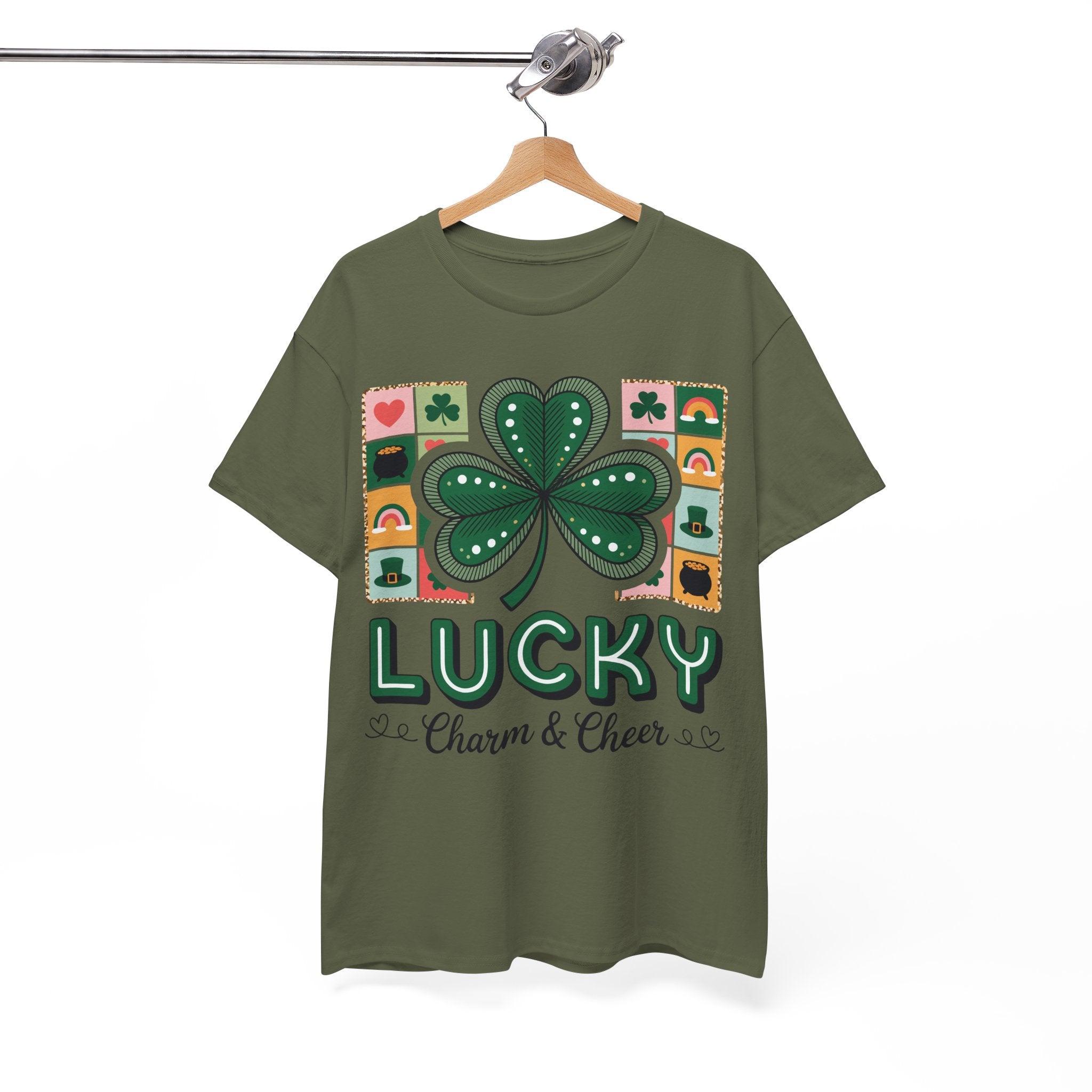 Lucky Charm & Cheer Clover Tee — Patchwork St. Patrick’s Day Unisex Cotton T-Shirt