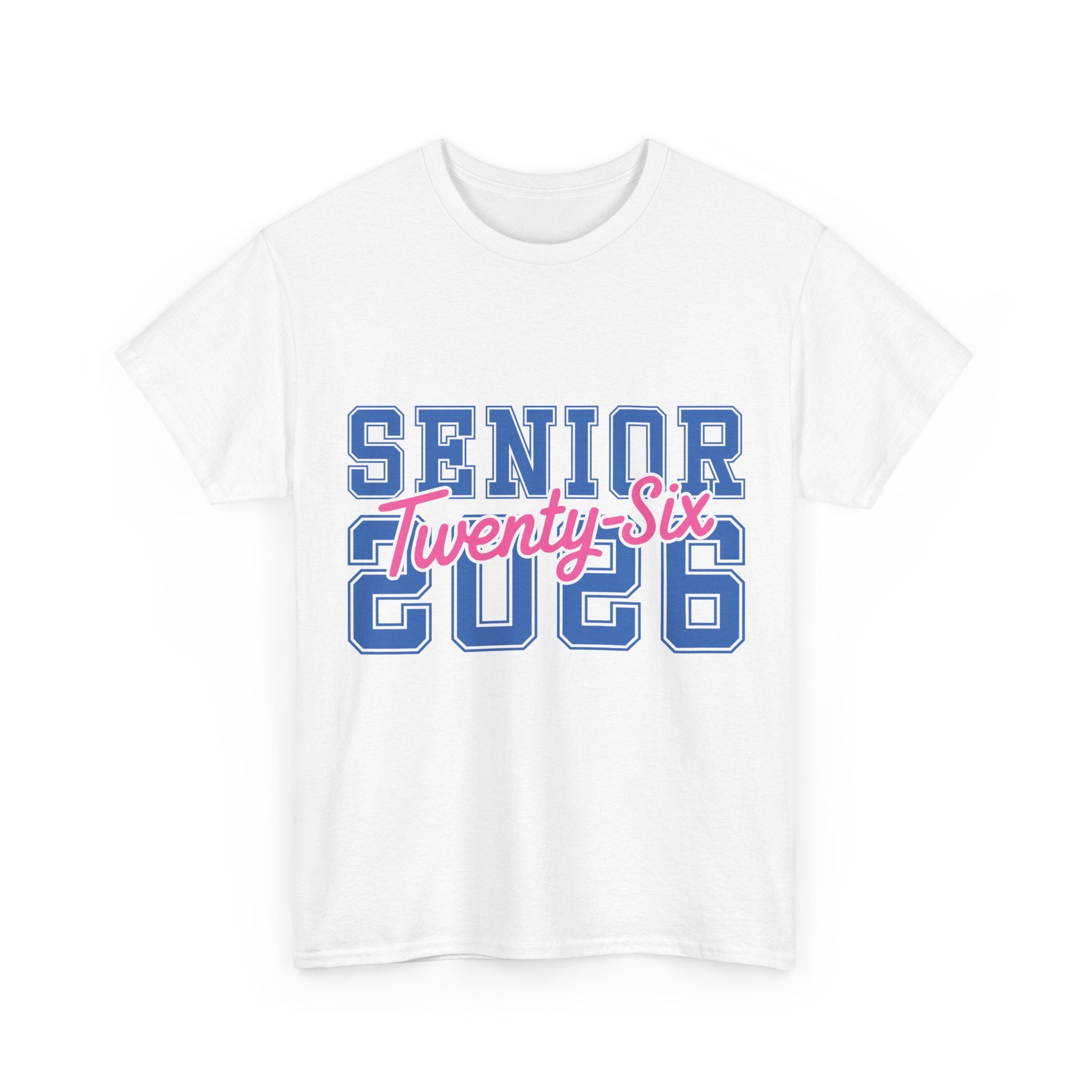 Senior 2026 Tee — Pink Varsity Block with Blue Script Overlay Unisex Cotton Tee