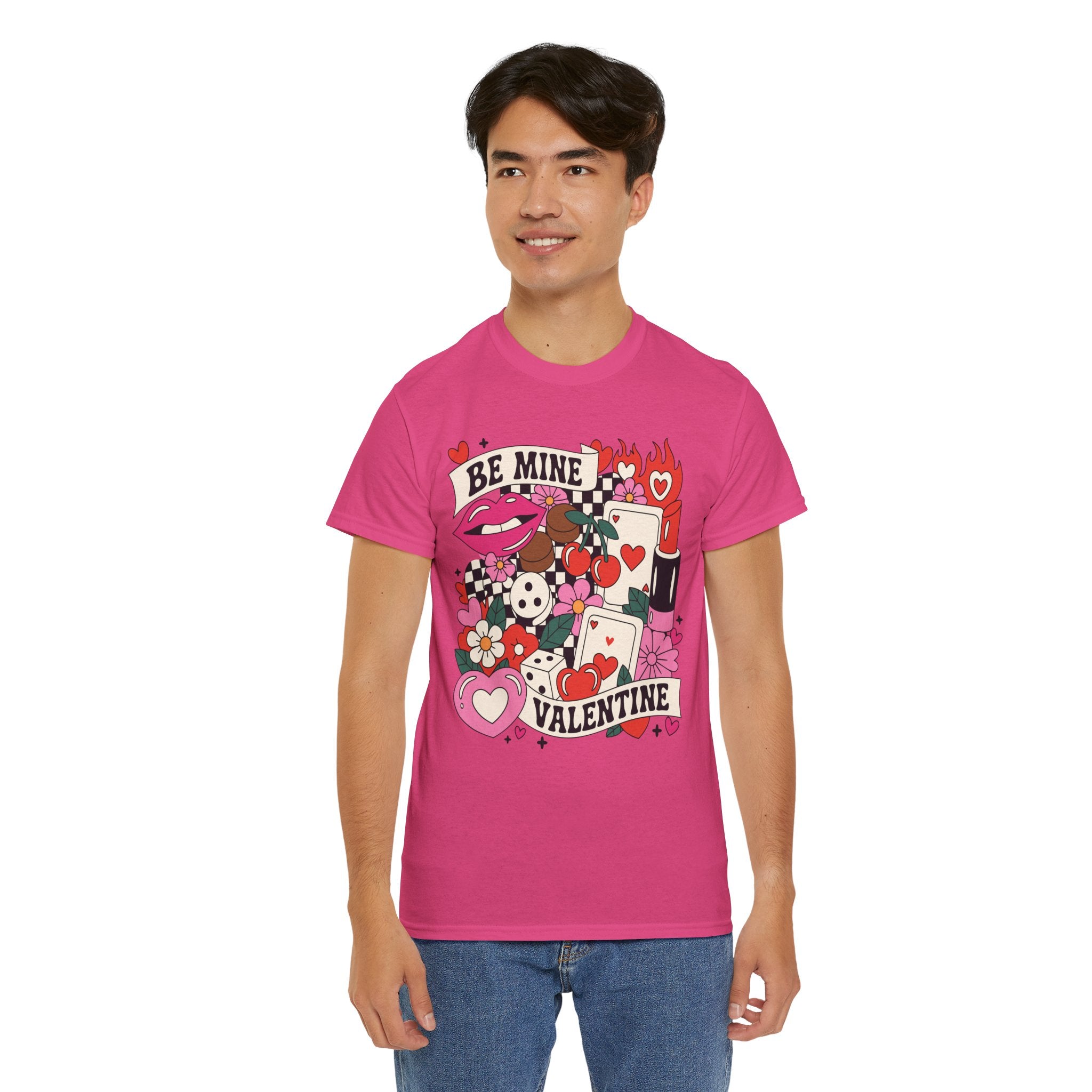 Be Mine Valentine Pop-Art Tee — Lips, Cherries & Retro Valentine Collage...Unisex Cotton Tee