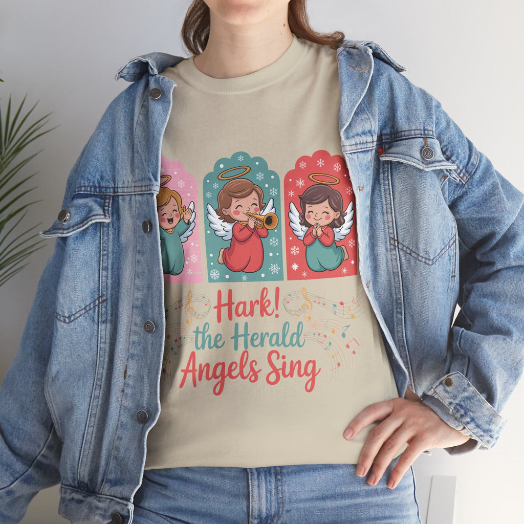 Hark! The Herald Angels Sing Tee — Three Singing Angels Christmas Unisex Cotton T-Shirt