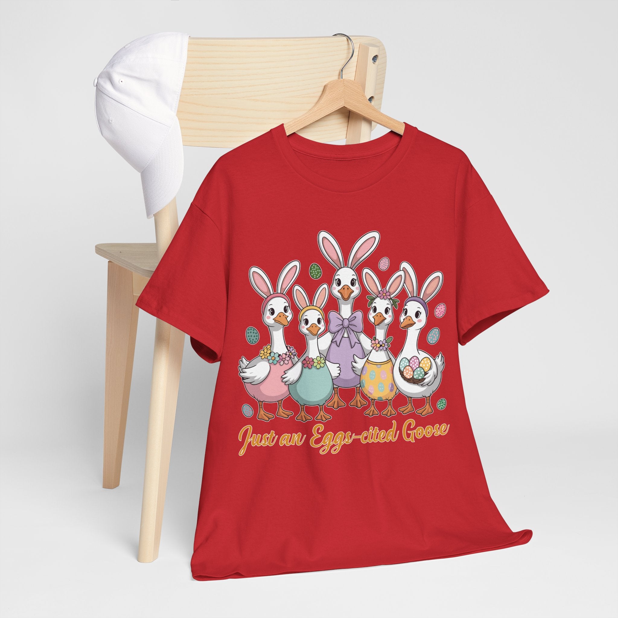 Just an Eggs-cited Goose Easter Tee — Funny Geese in Bunny Ears Unisex Cotton Tee