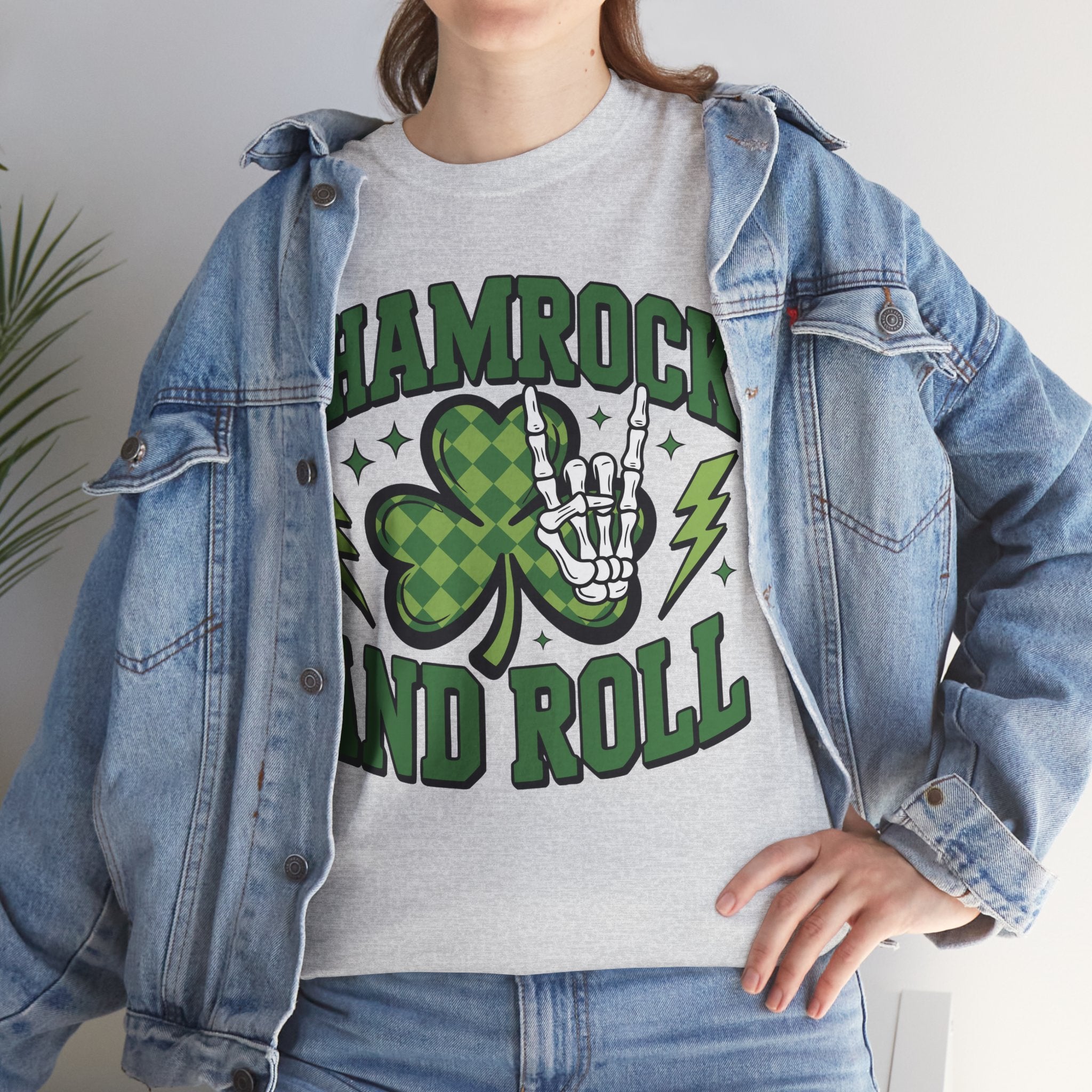 Shamrock and Roll Tee — Skeleton Hand & Lightning St. Patrick’s Rock Unisex Cotton Shirt