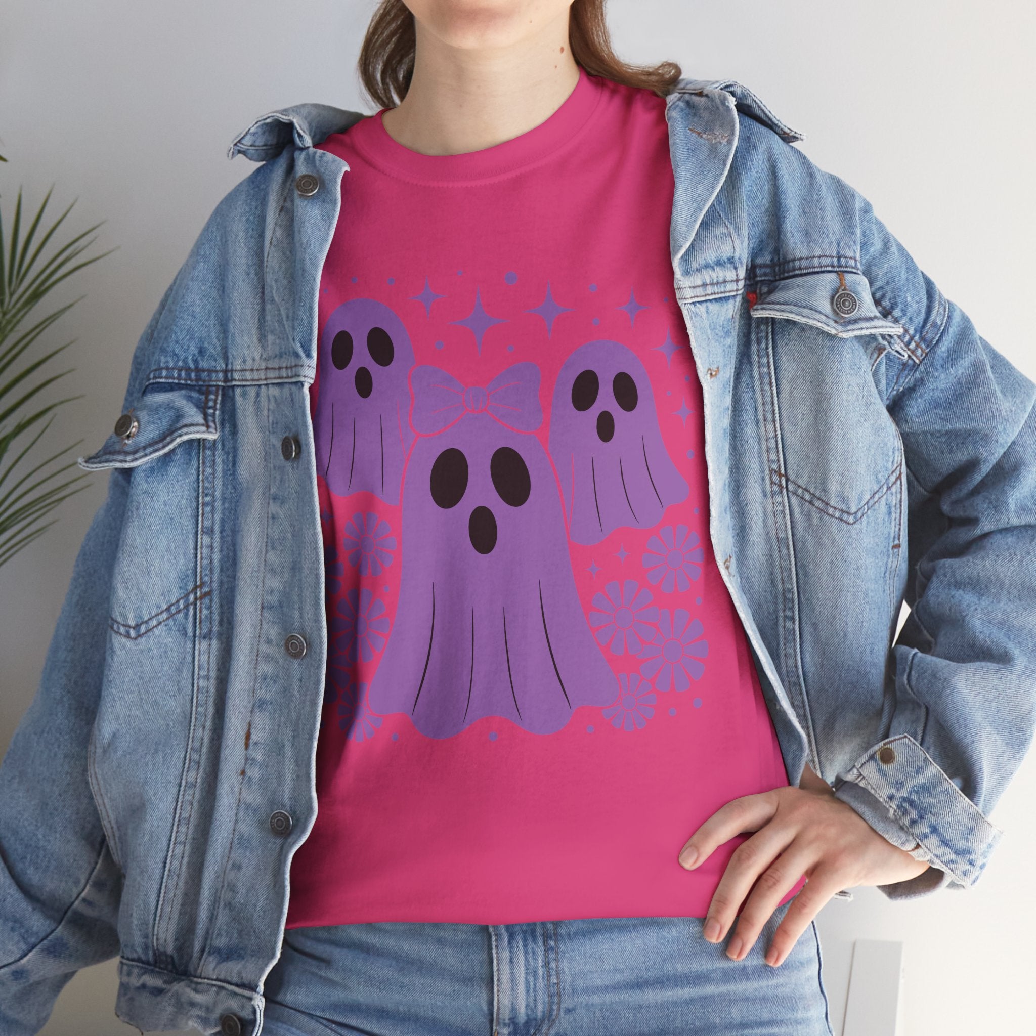 Purple Ghost Halloween Unisex Cotton Tee