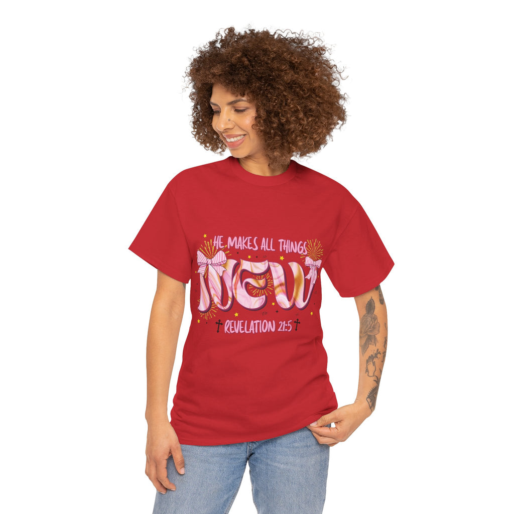 Christian Marble Tee — “He Makes All Things New” (Revelation 21:5)... Unisex Cotton Tee
