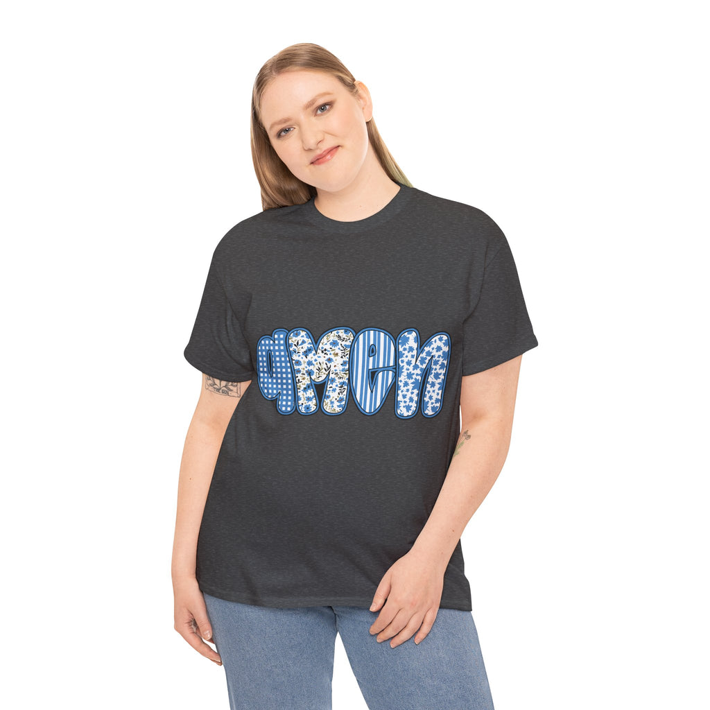 Amen Blue Floral Tee — Decorative Floral Lettering Christian Shirt Unisex Cotton Tee