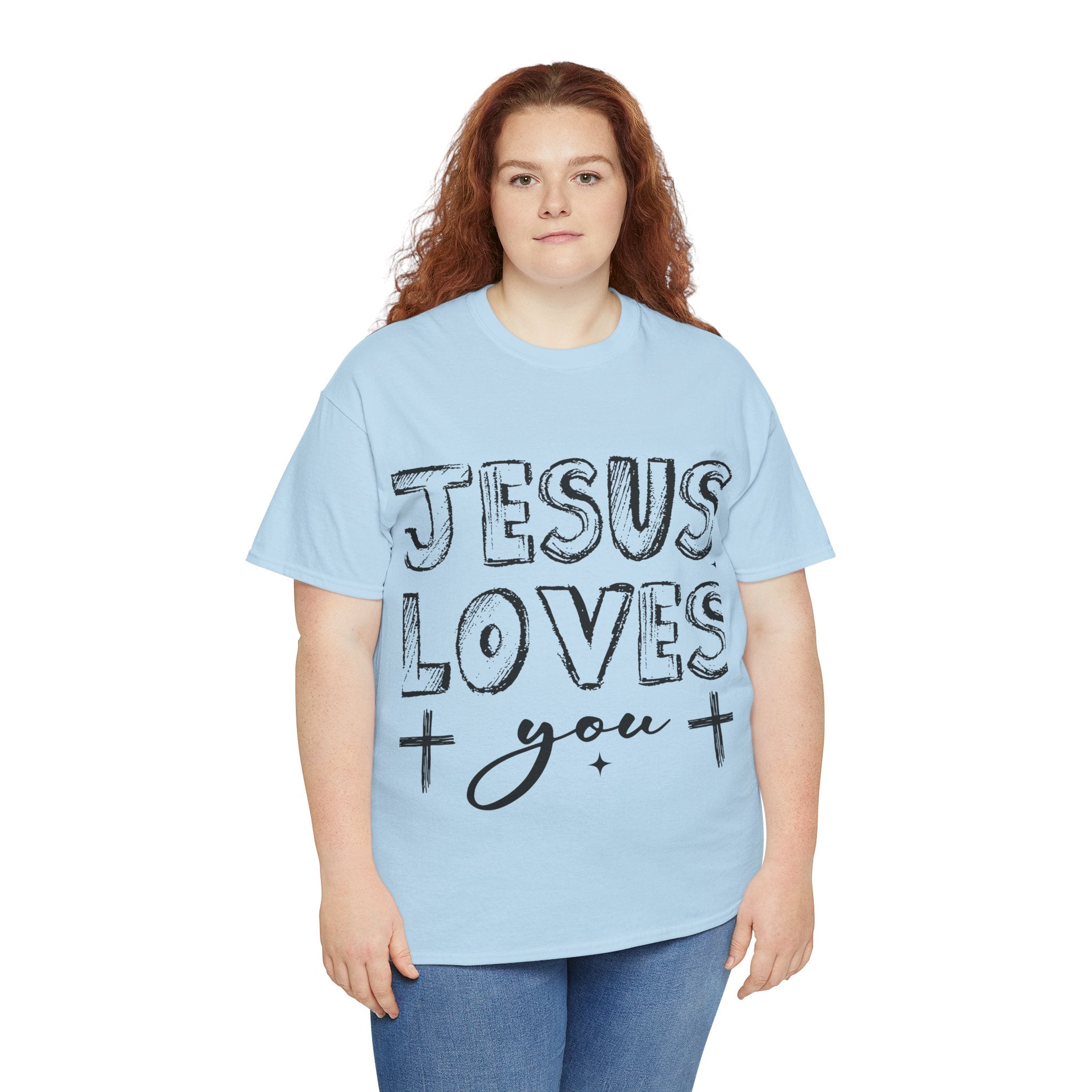Jesus Loves You Chalk-Style Tee — Crosses & Stars Christian UNisex Cotton T-Shirt