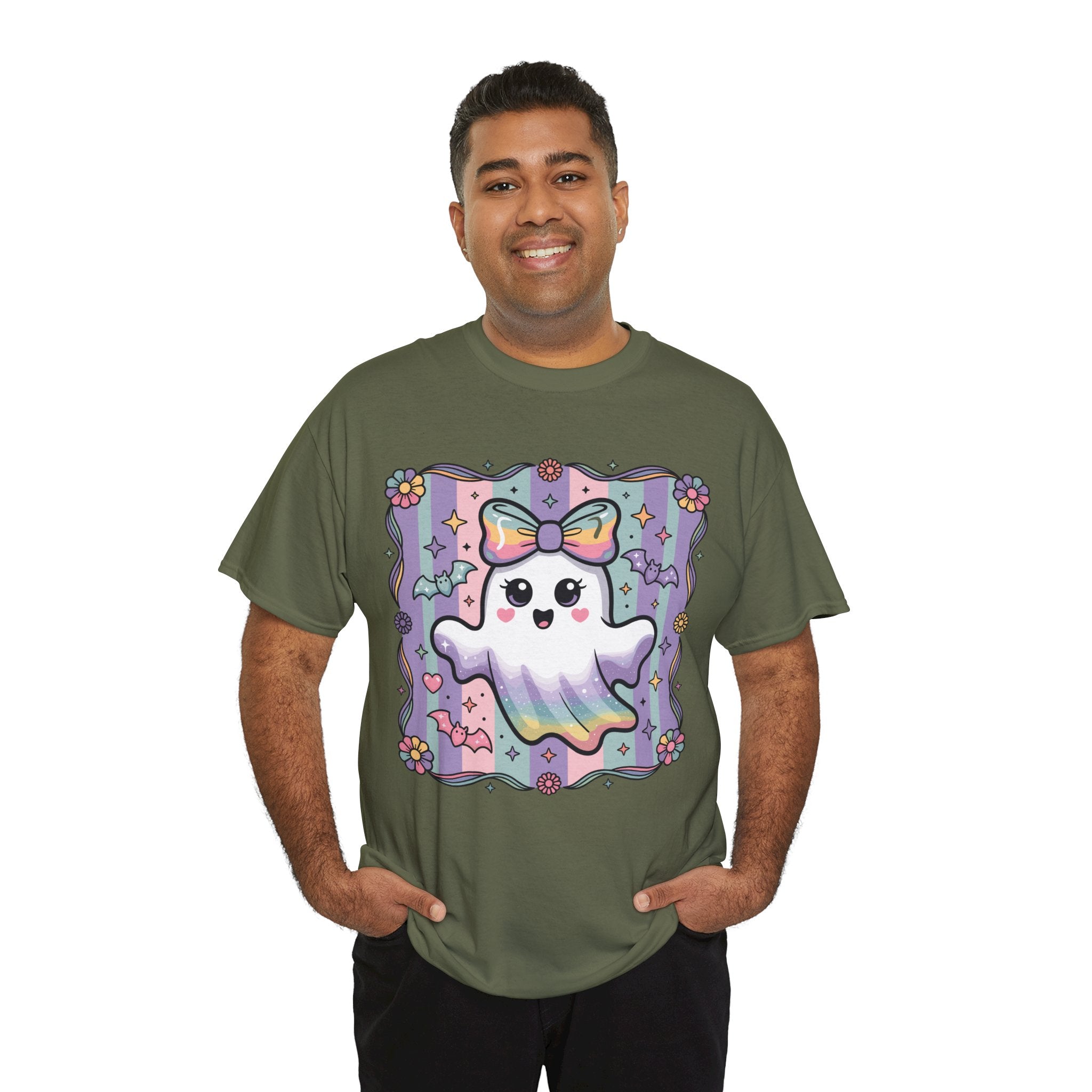 Pastel Ghost Rainbow Bow Unisex Cotton Tee