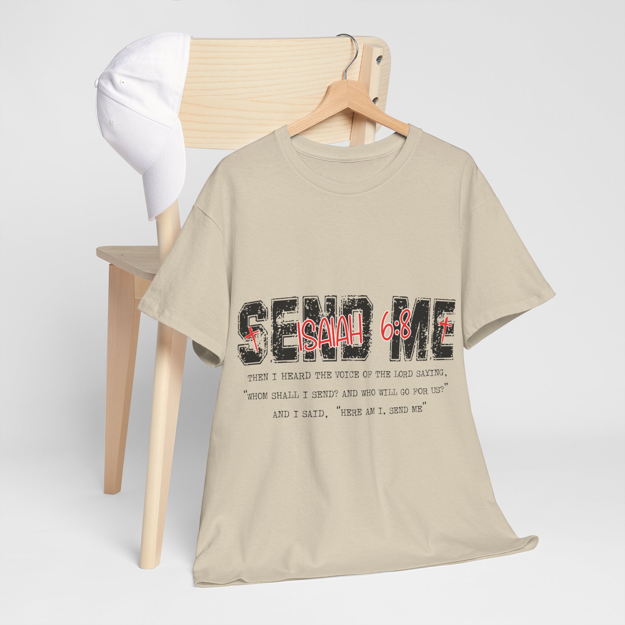 Here I Am Send Me Isaiah 6:8 T-Shirt — Christian Cross Graphic Unisex Cotton Tee