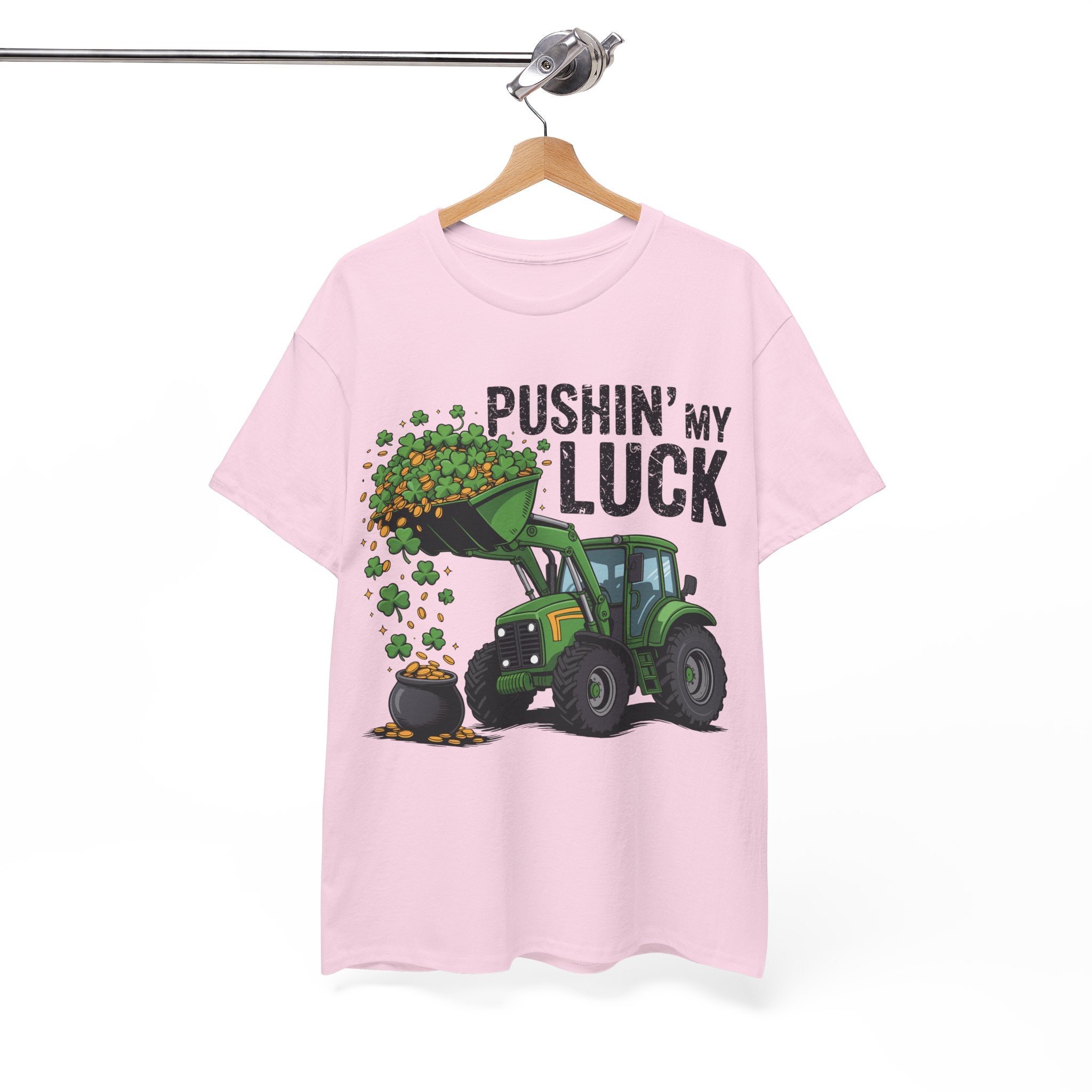 Pushin' My Luck Shamrock Tractor Tee — St. Patrick's Day Unisex Cotton T-Shirt