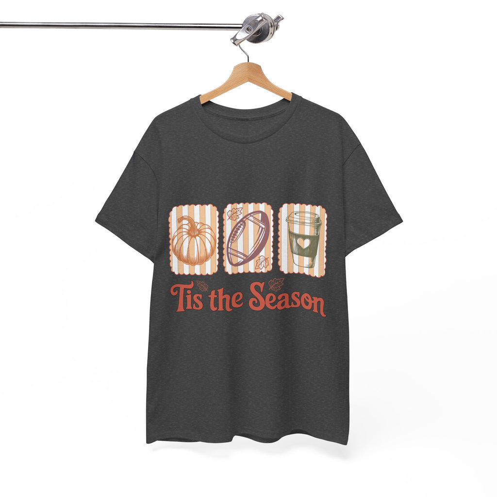 Tis the Season Pumpkin, Football & Coffee Fall Unisex Cotton T-Shirt