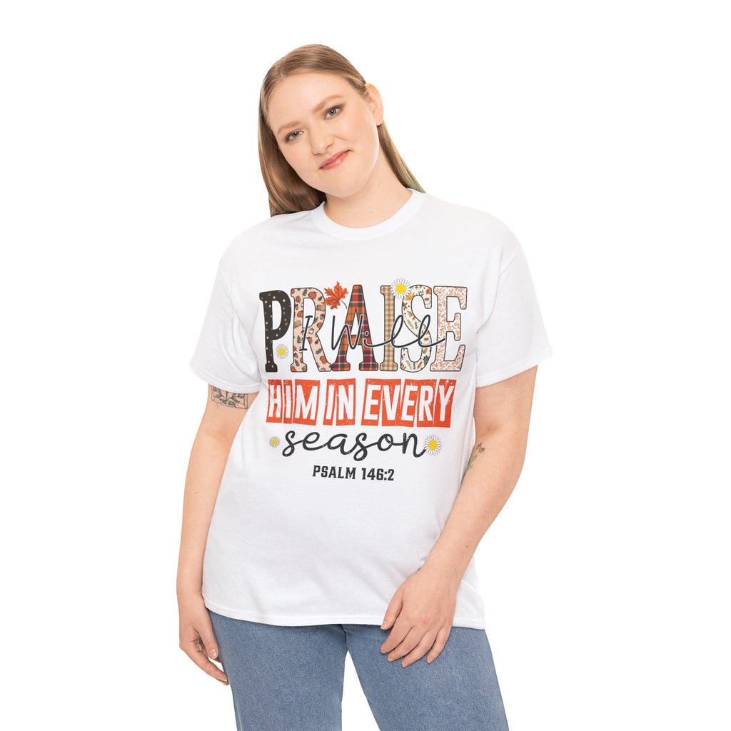 Praise Him In Every Tee — Fall Daisies & Leaf Floral Graphic Unisex Cotton T-Shirt