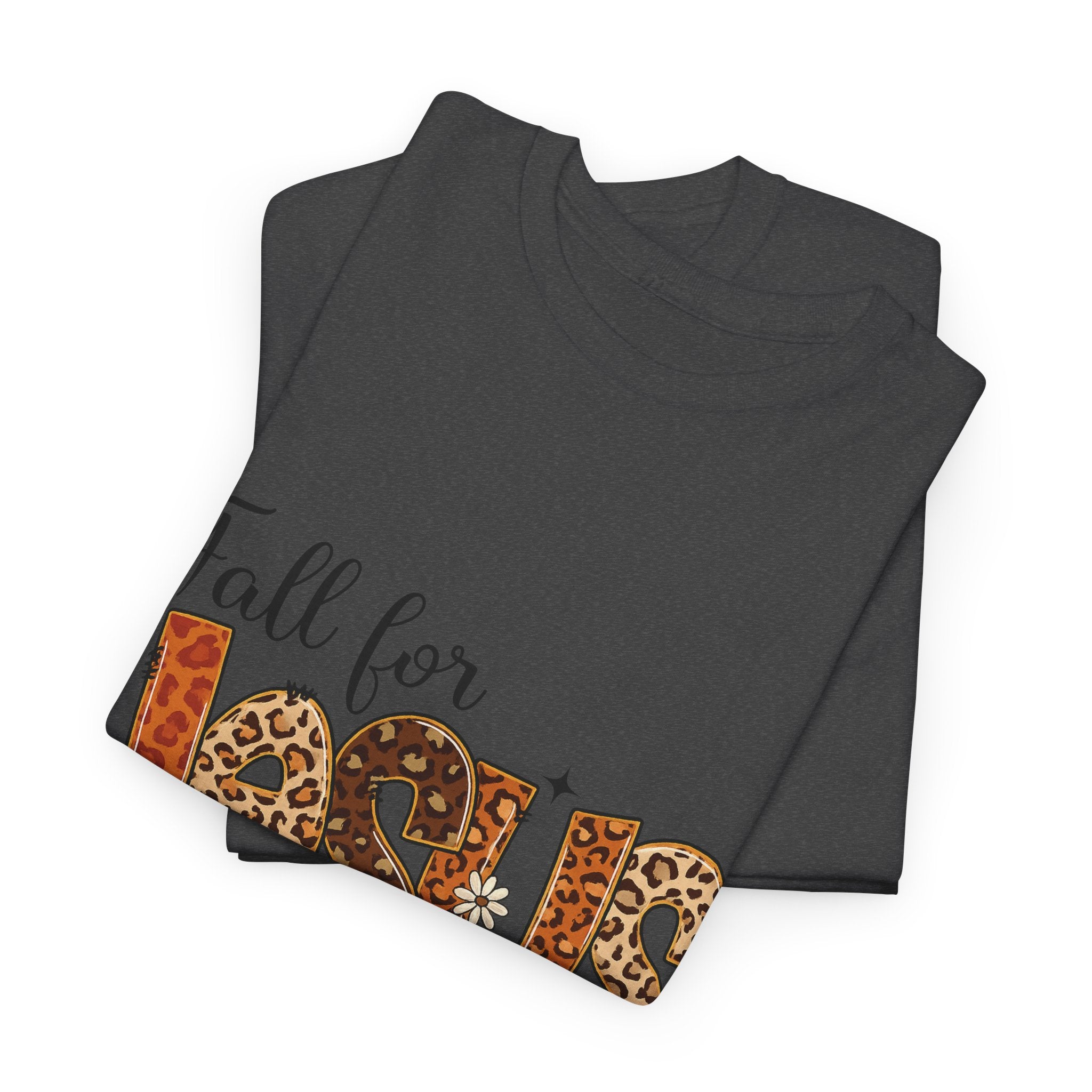 JESUS Leopard Print Fall T-Shirt — Pumpkins, Leaves & Floral Christian Unisex Cotton Tee