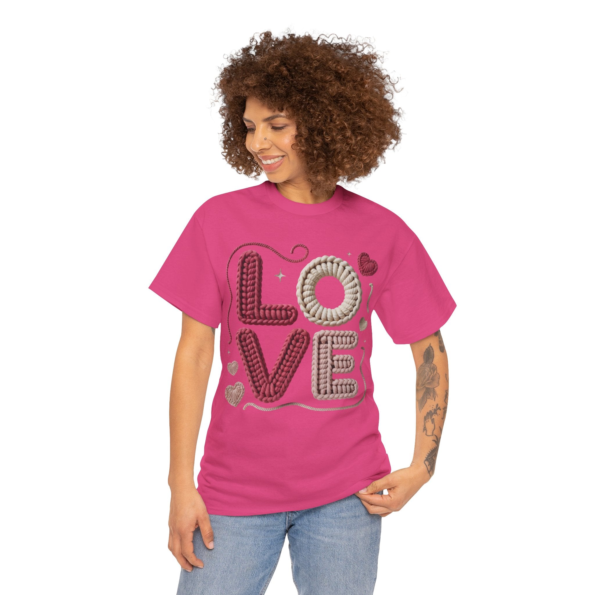 LOVE Faux Yarn Heart Unisex Cotton Tee