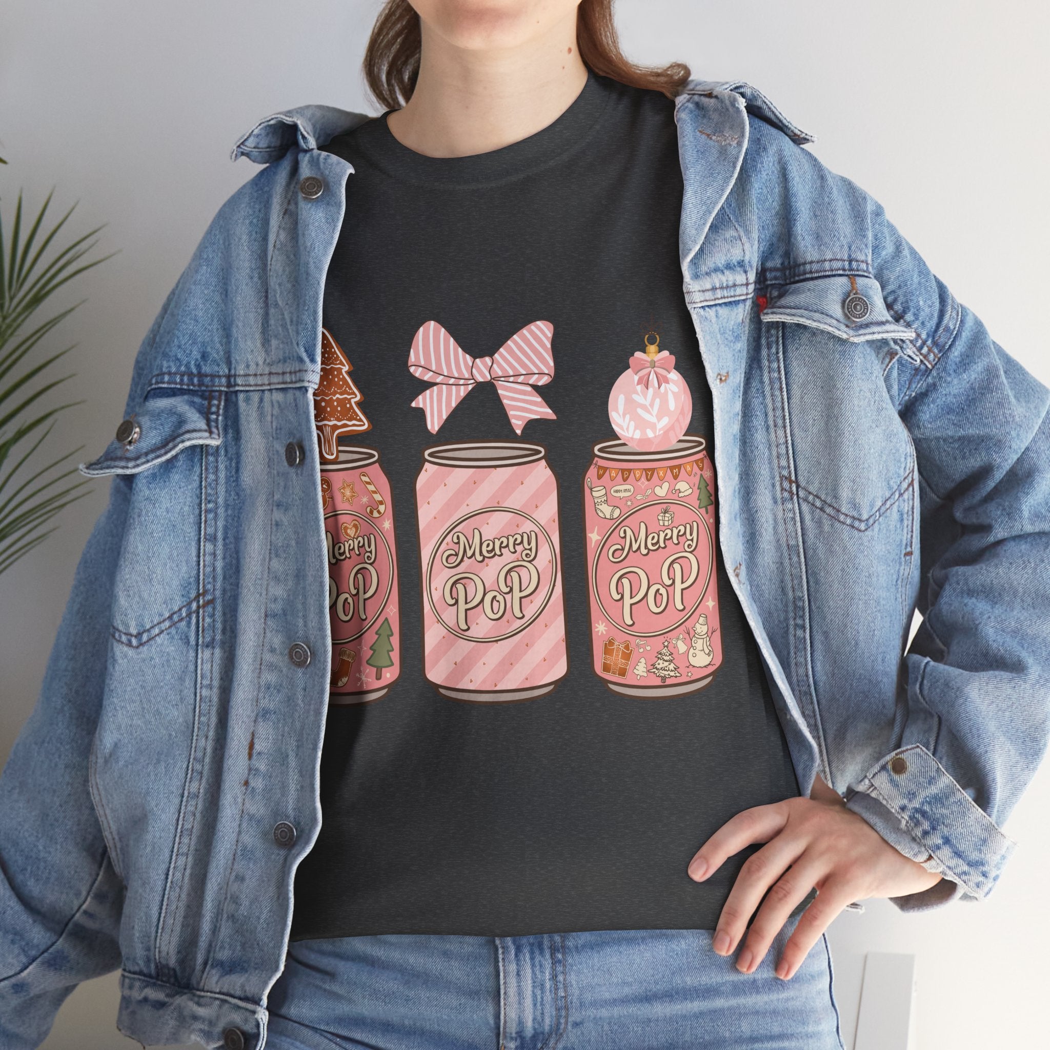 Merry Pop Christmas Soda Can Tee — Pastel Holiday Graphic Unisex Cotton T-Shirt