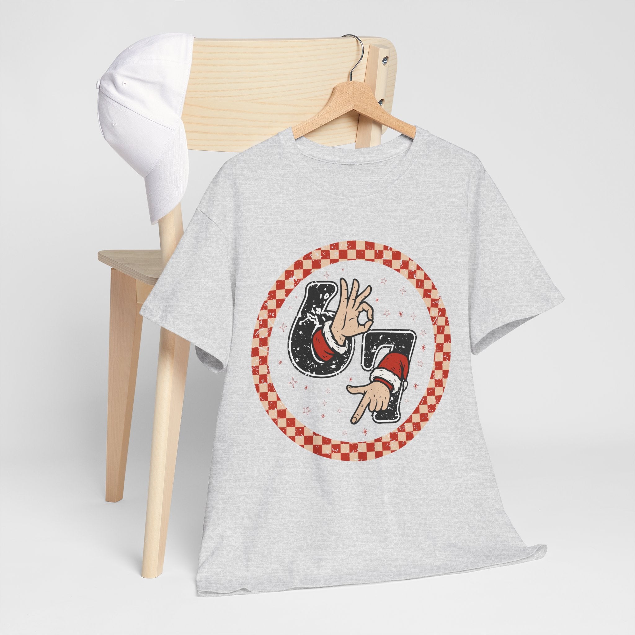 Retro Christmas Tee — Santa '67' & 'Y'all' Red Checkered Graphic.Unisex Cotton Tee
