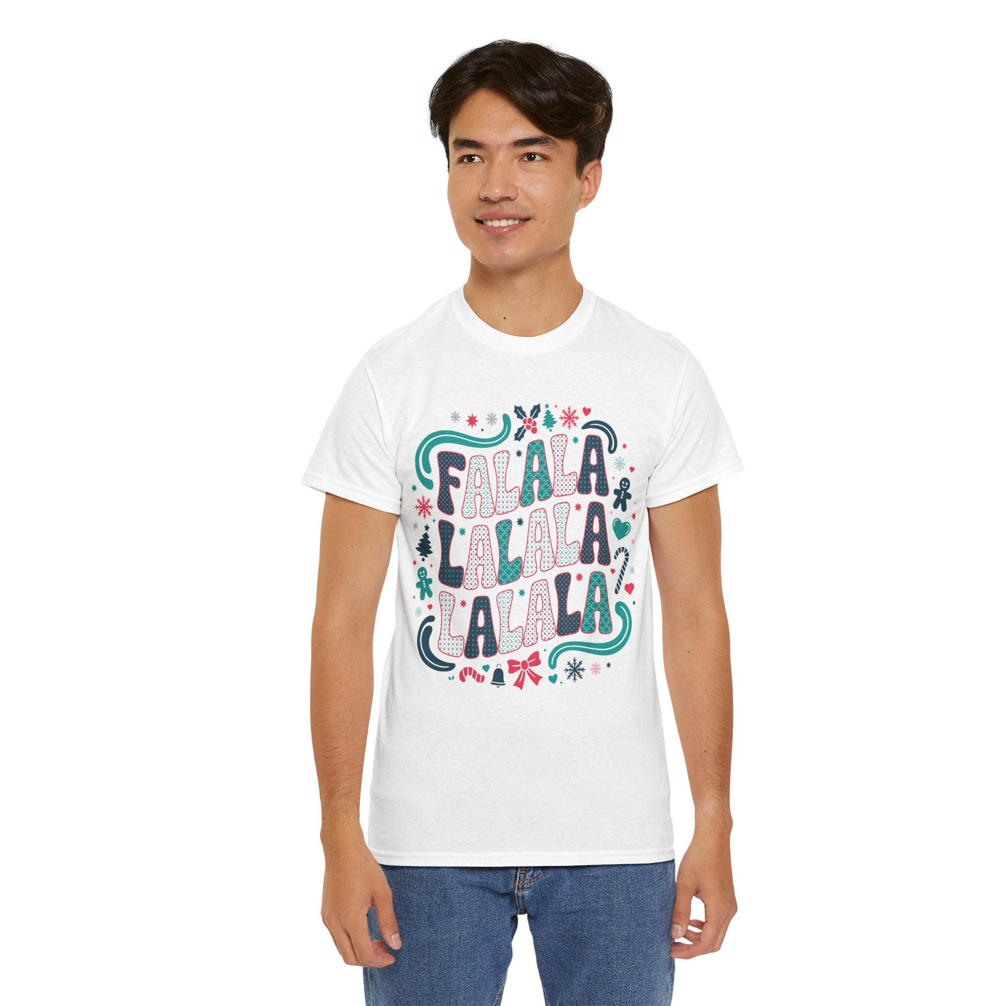 Fa La La La La Christmas T-Shirt — Festive Candy Cane & Gingerbread Holiday Unisex Cotton Tee