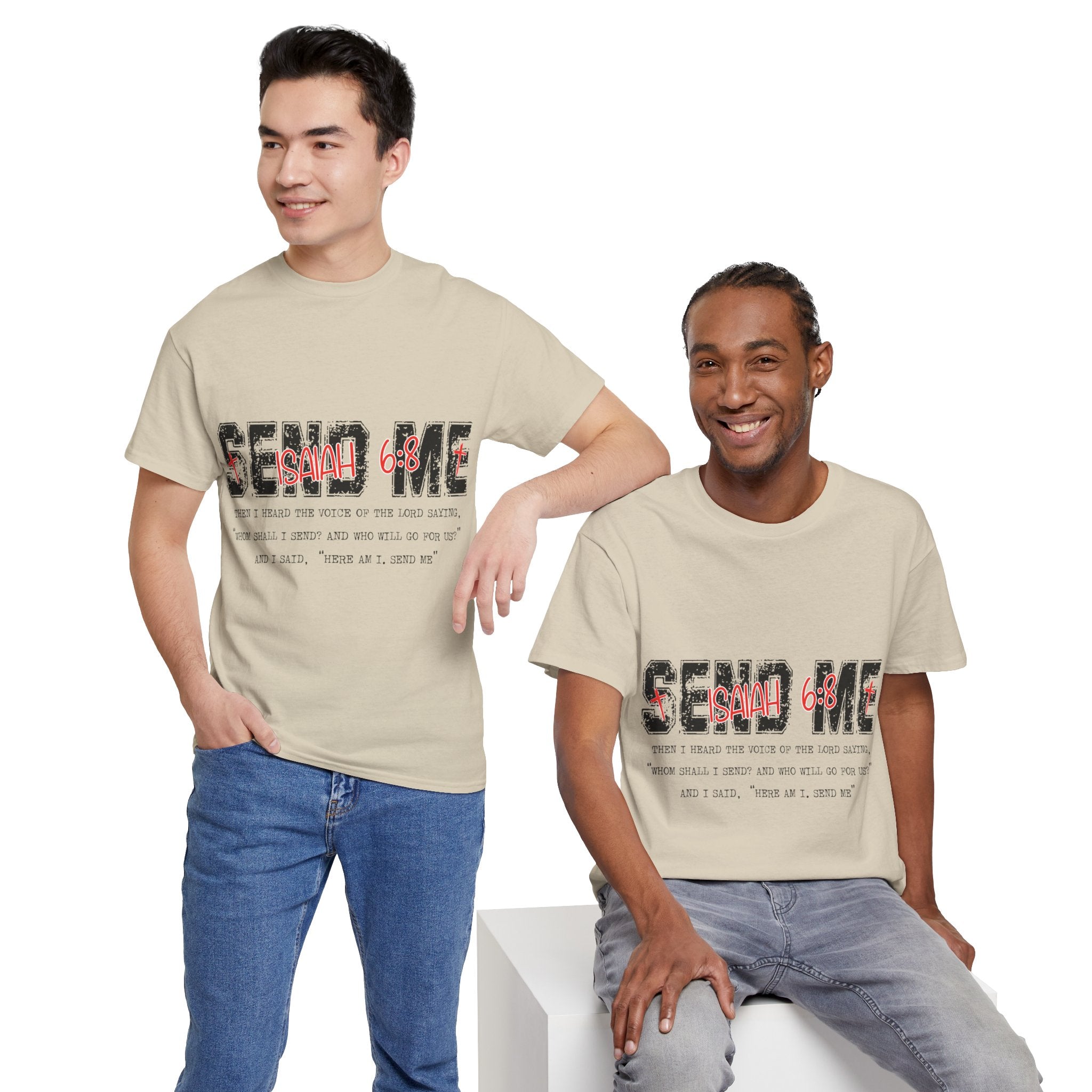 Here I Am Send Me Isaiah 6:8 T-Shirt — Christian Cross Graphic Unisex Cotton Tee