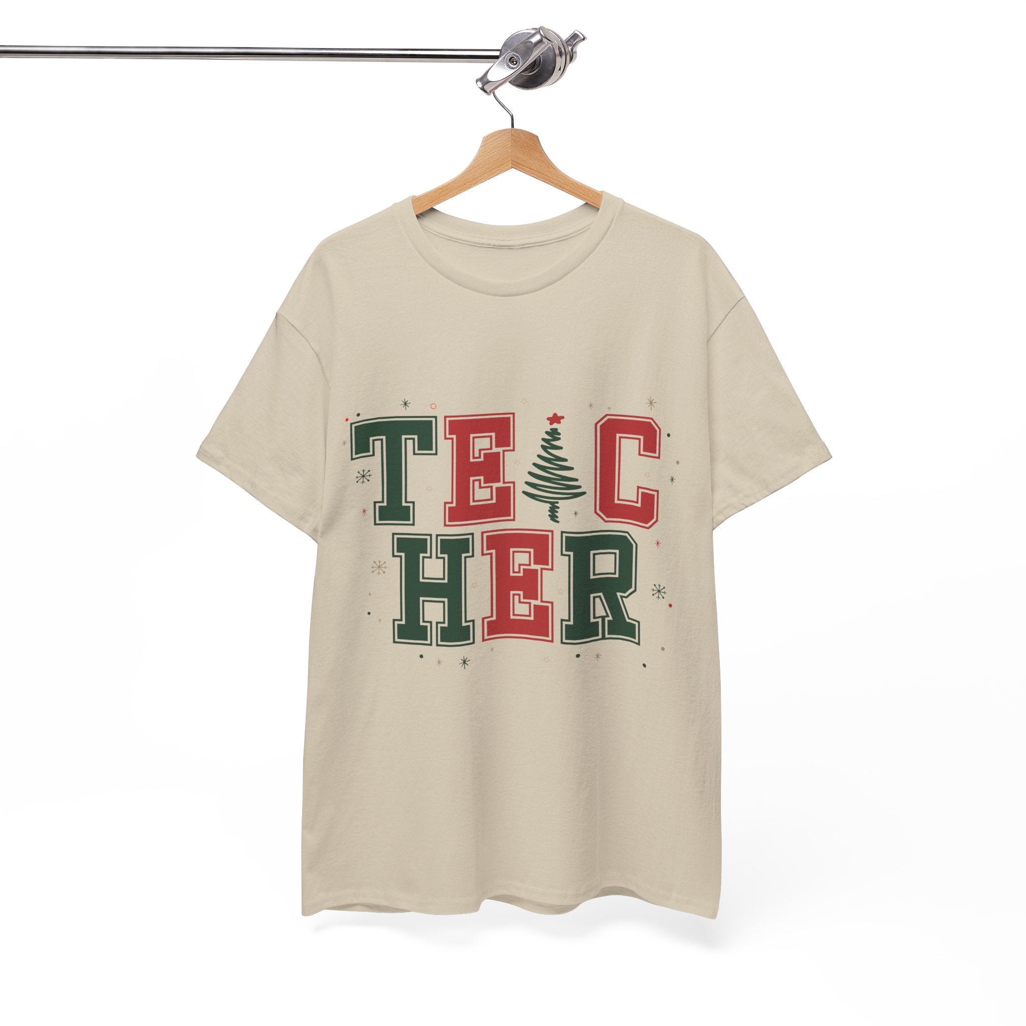 Teacher Christmas Varsity T-Shirt — Red & Green Holiday Unisex Cotton Tee