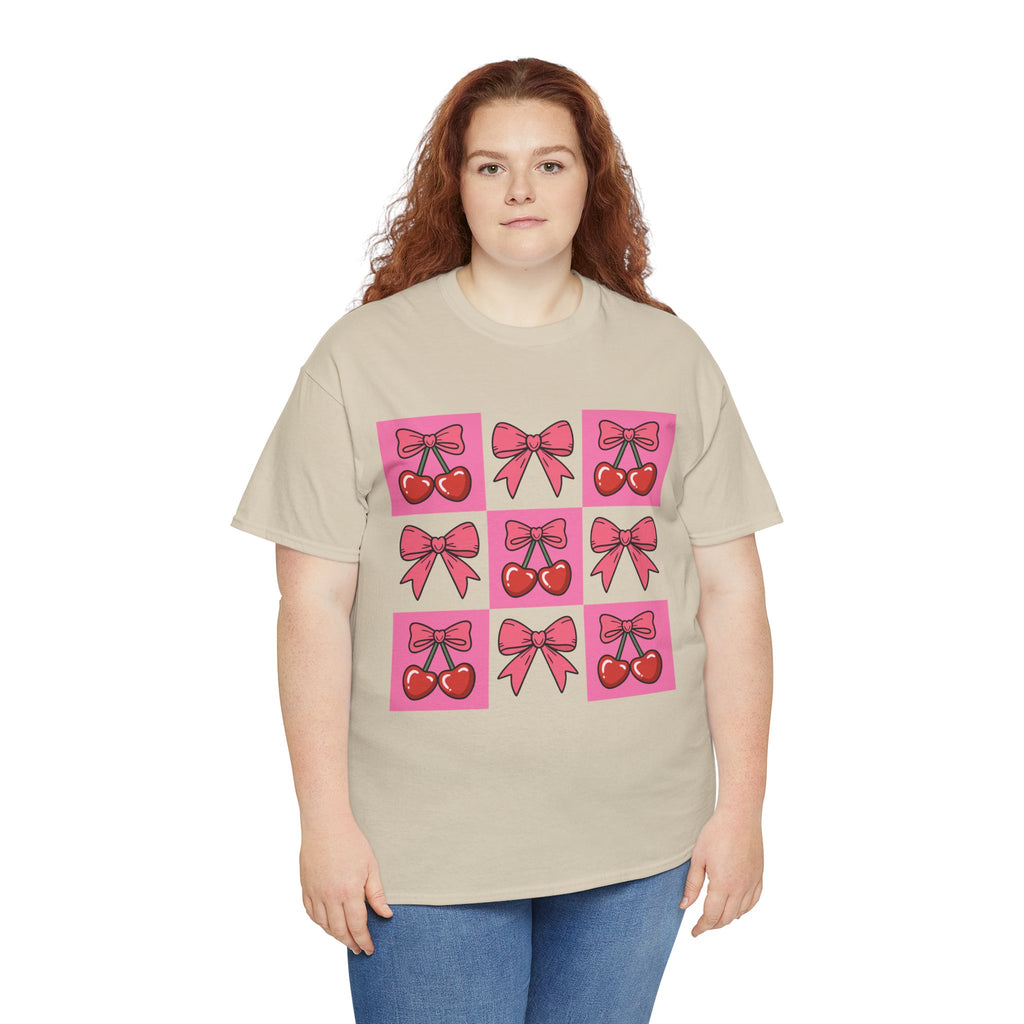 Cherry & Pink Bow Checkered Unisex Cotton Tee