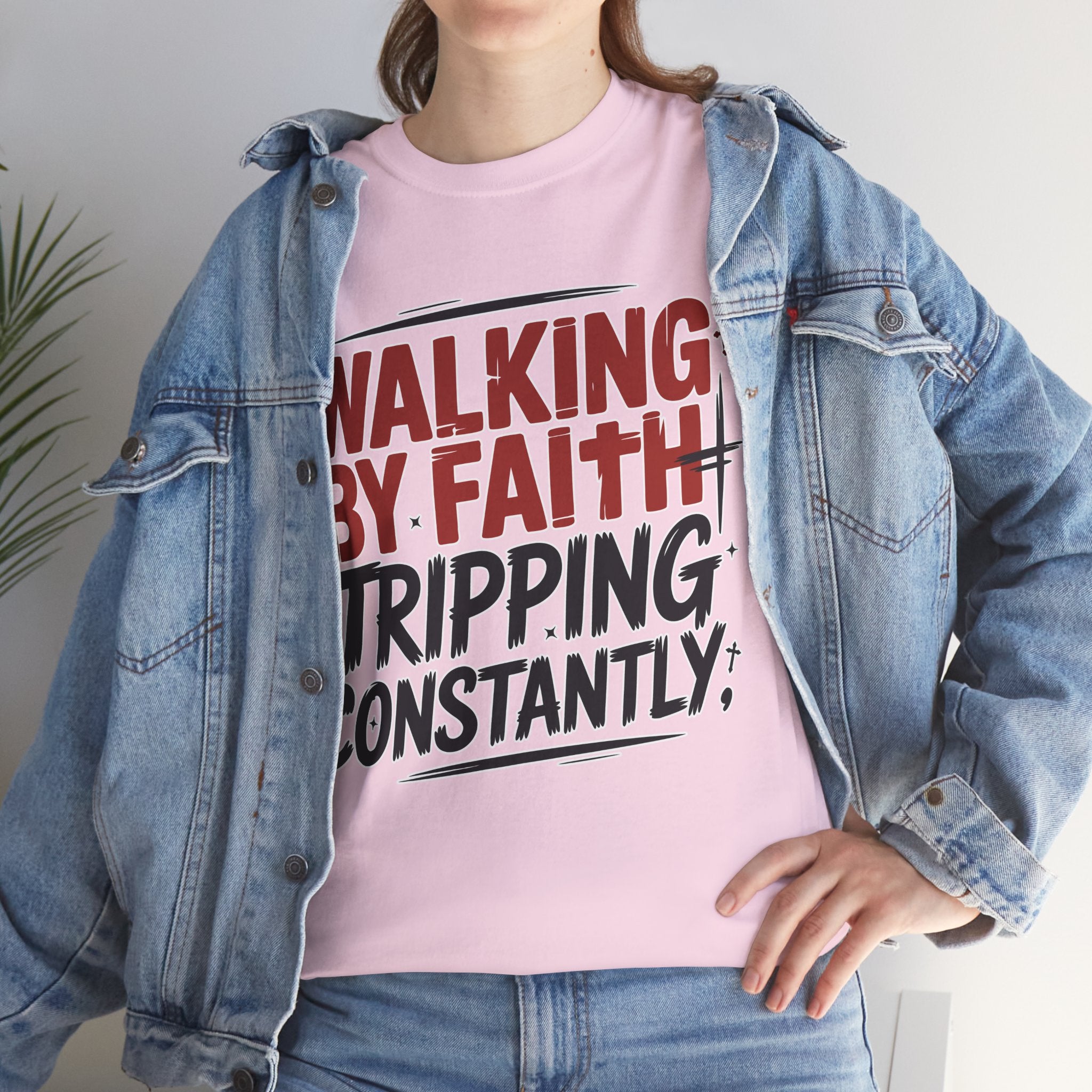 Walking by Faith, Tripping Constantly Unisex Cotton T-Shirt