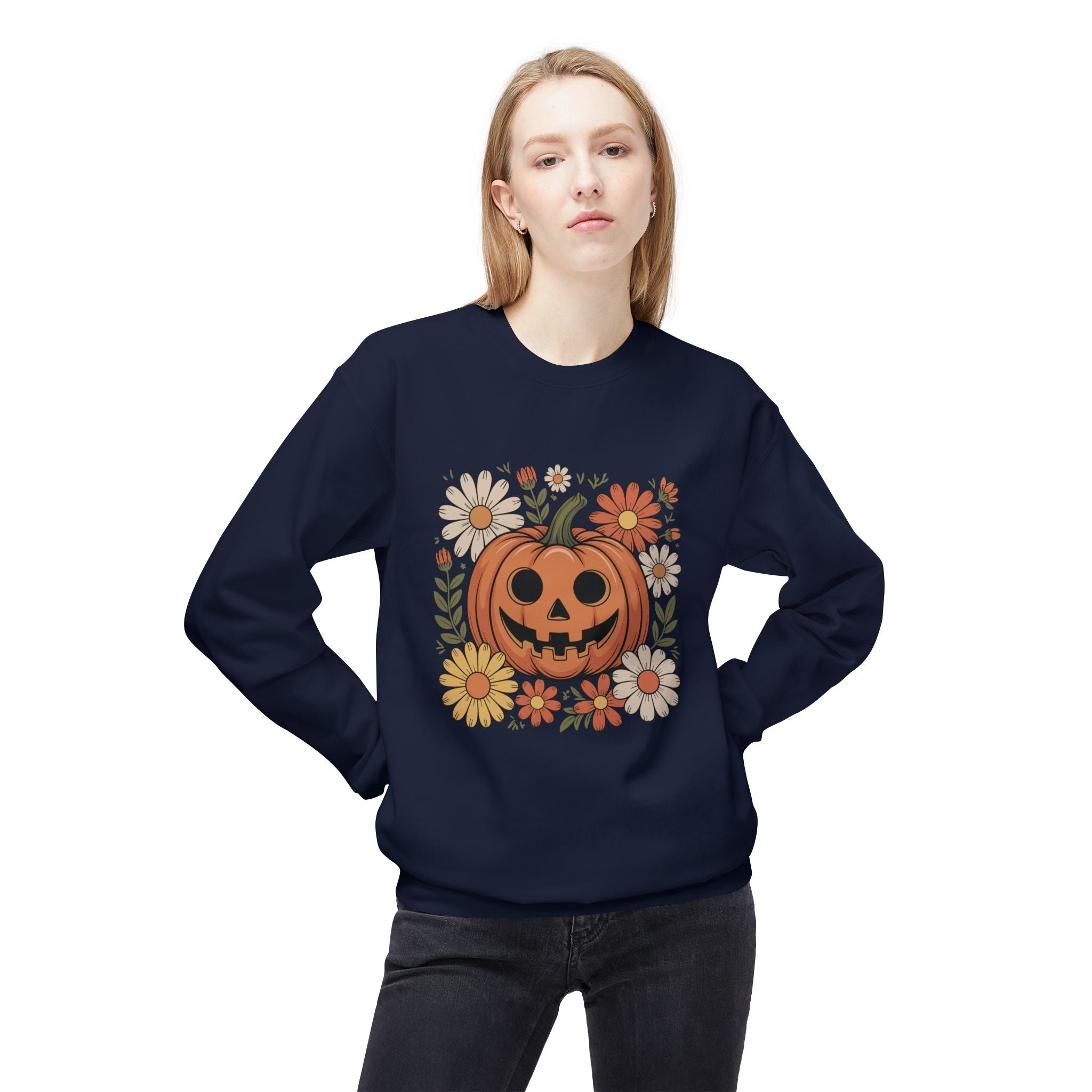 Halloween Pumpkin Floral Crewneck Unisex Sweatshirt