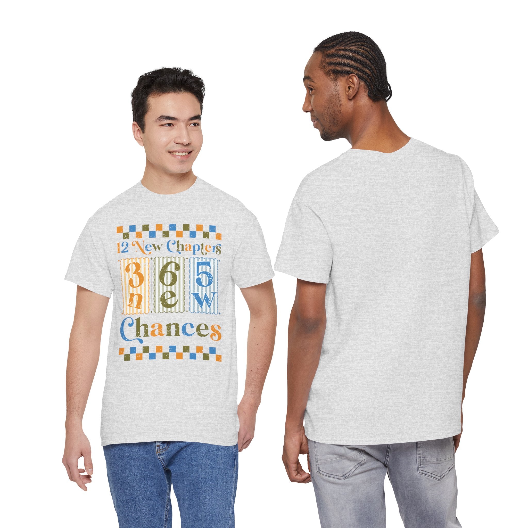 Retro '12 New Chapters, 365 New Chances' T-Shirt — Colorful Distressed Vintage Unisex Cotton Tee