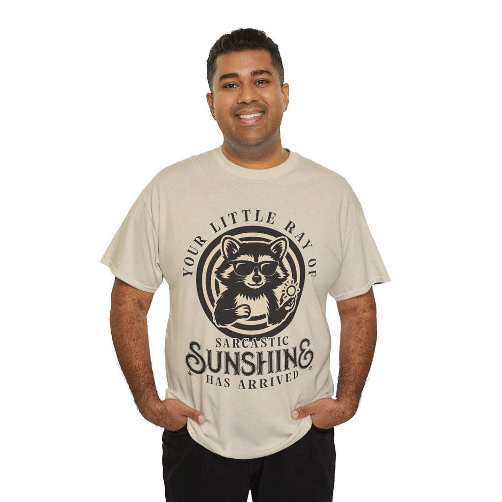 Cool Raccoon Sunglasses T-Shirt — Raccoon Holding Sun Graphic Unisex Cotton Tee
