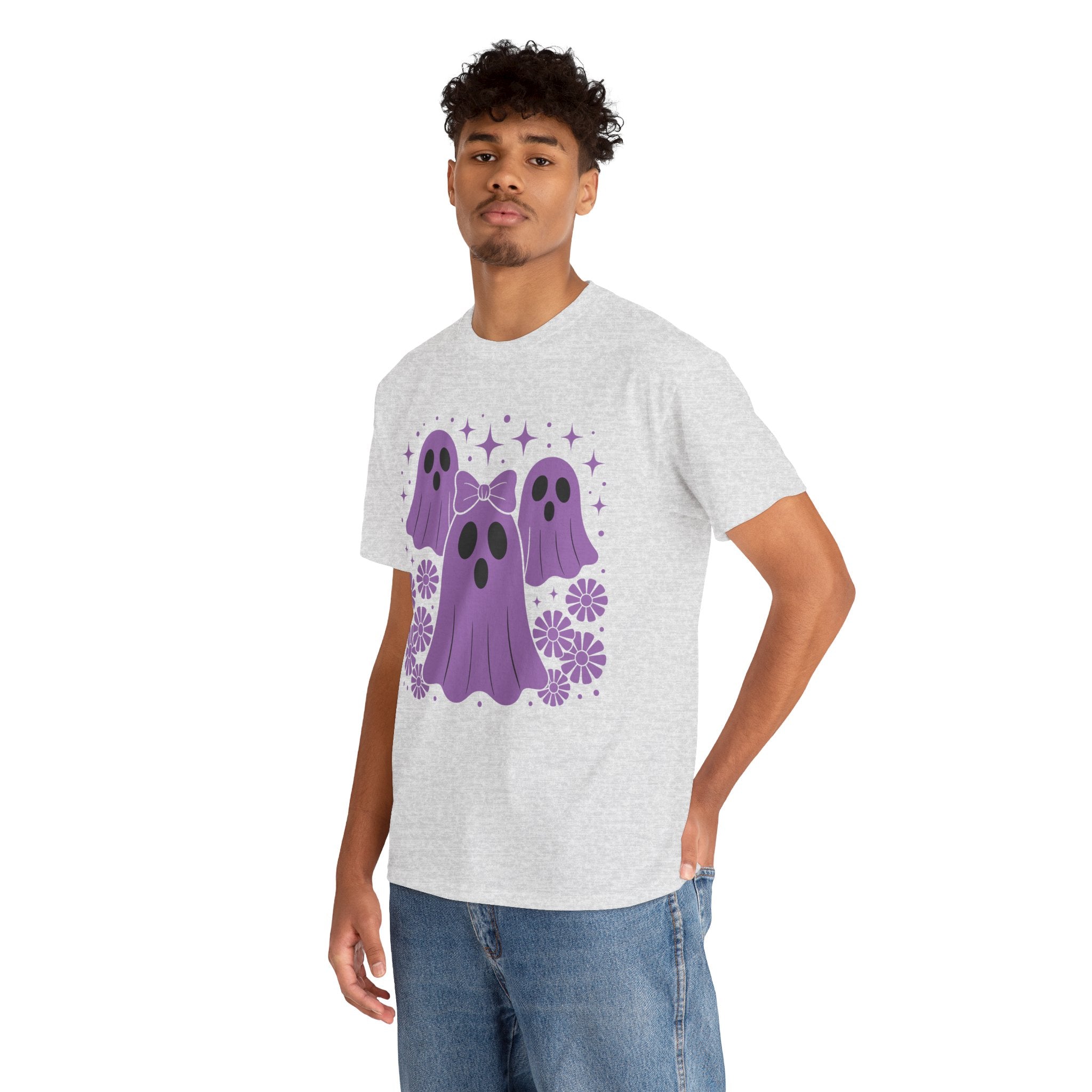 Purple Ghost Halloween Unisex Cotton Tee